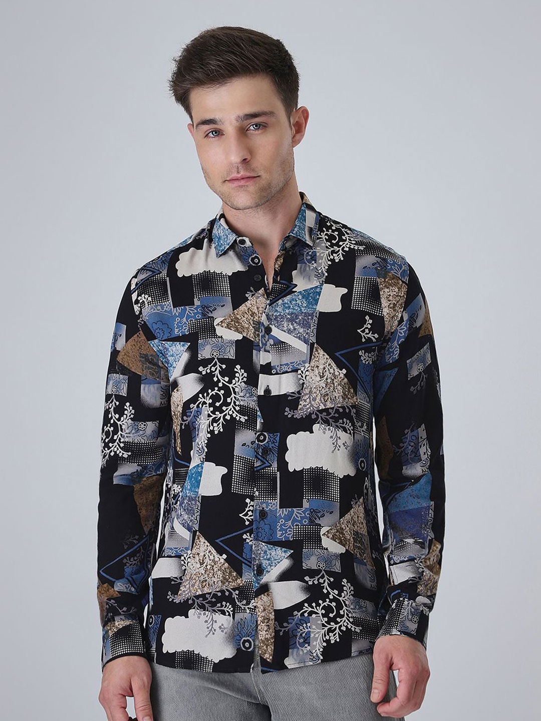 

Banana Club Men Classic Slim Fit Floral Semi Sheer Printed Casual Shirt, Black