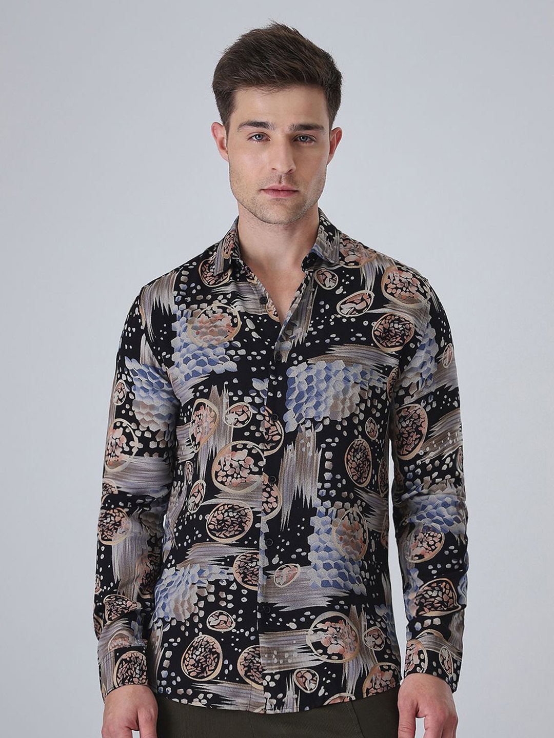 

Banana Club Men Classic Slim Fit Floral Semi Sheer Printed Casual Shirt, Black