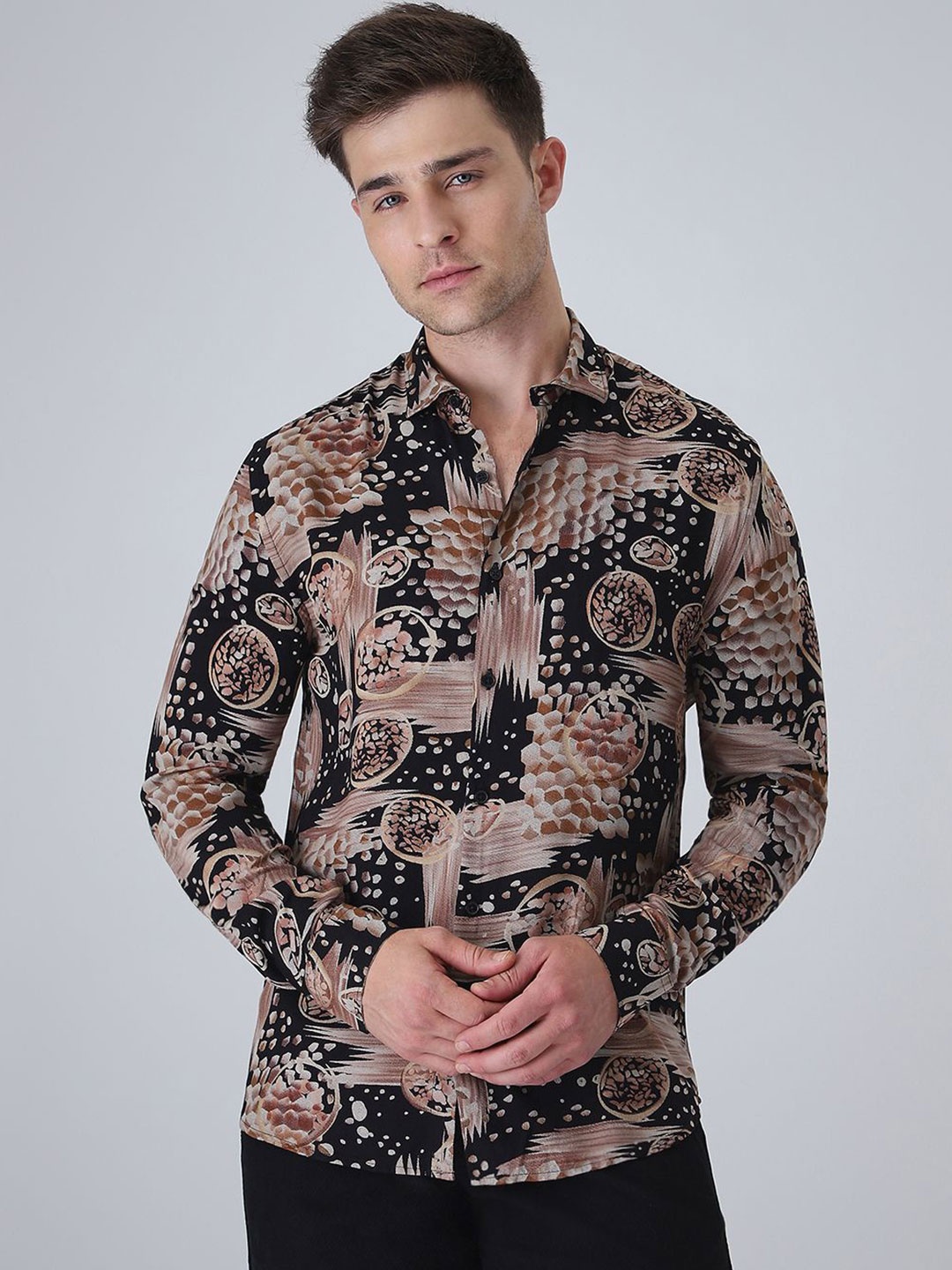 

Banana Club Men Classic Slim Fit Floral Semi Sheer Printed Casual Shirt, Black