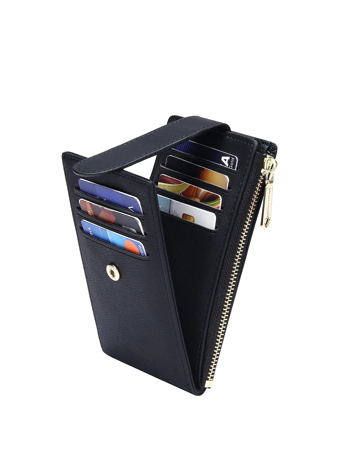 

VOGARD Unisex Leather Zip Around Wallet, Black