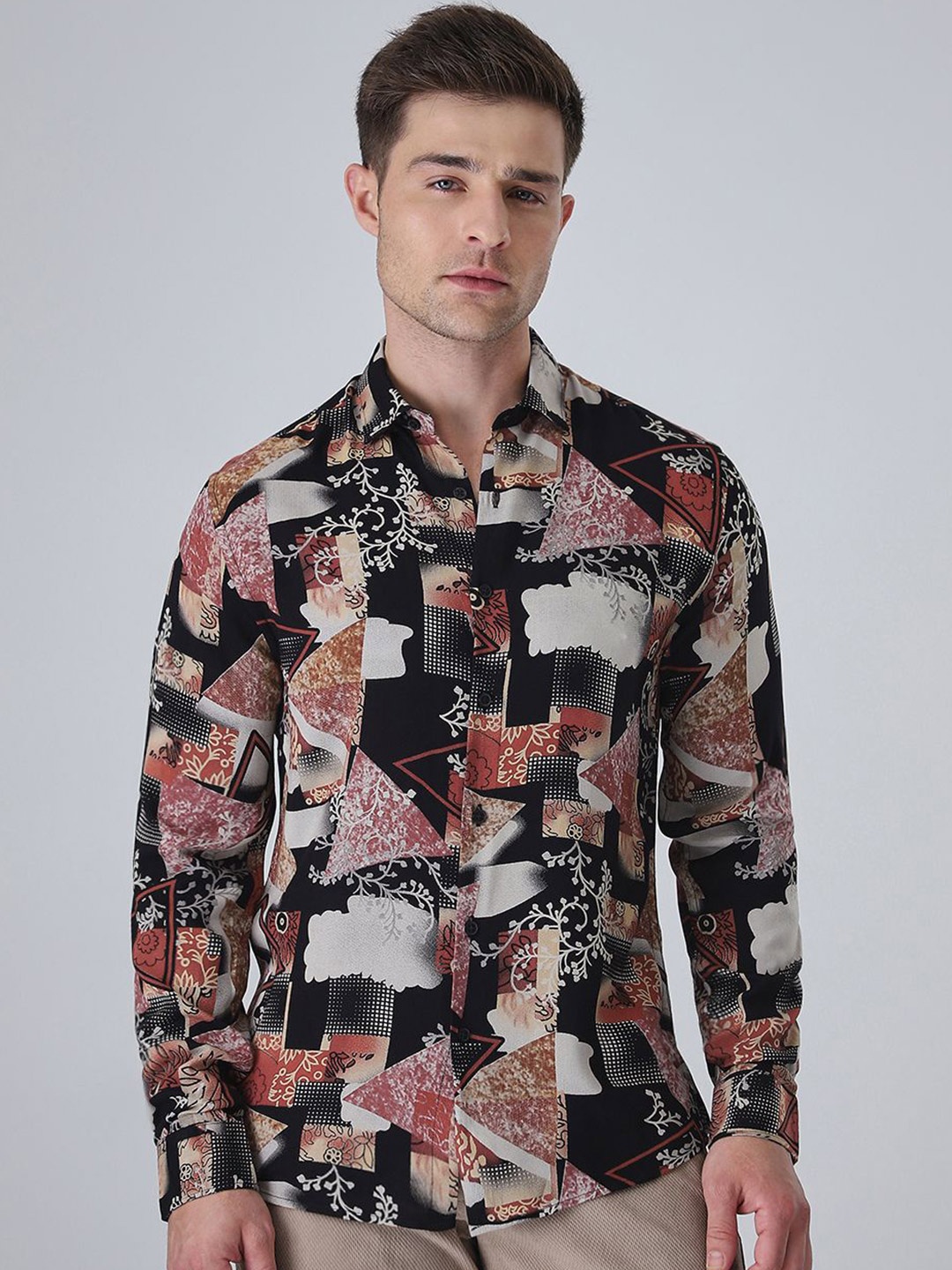 

Banana Club Men Classic Slim Fit Floral Semi Sheer Printed Casual Shirt, Black