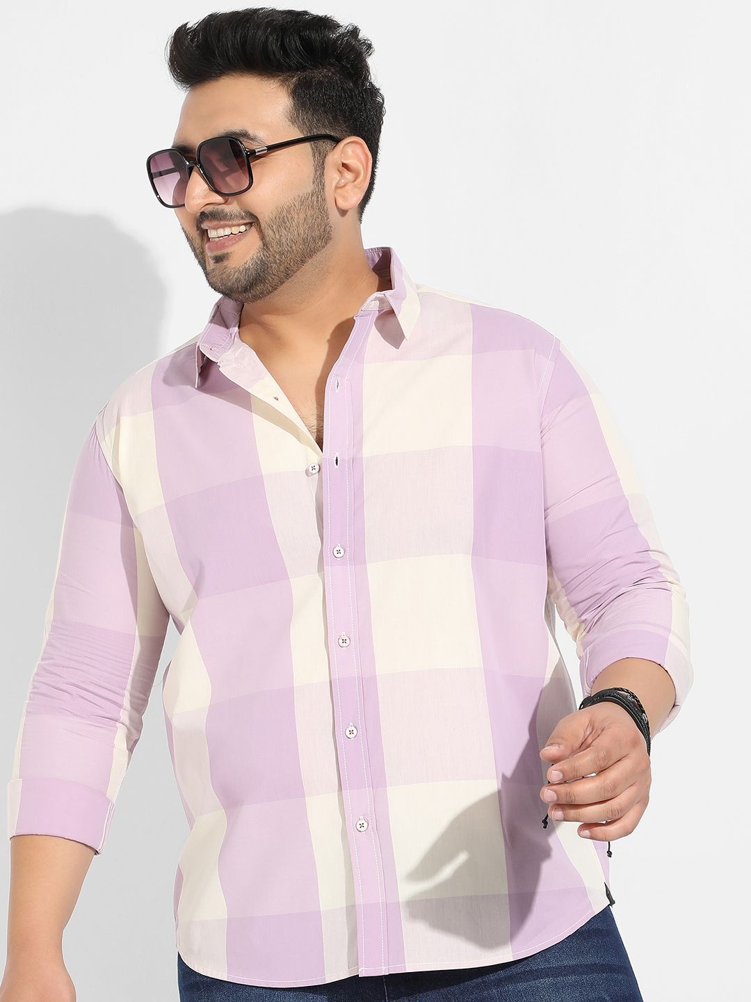 

Instafab Plus Men Comfort Fit Spread Collar Buffalo Checked Cotton Casual Shirt, Lavender