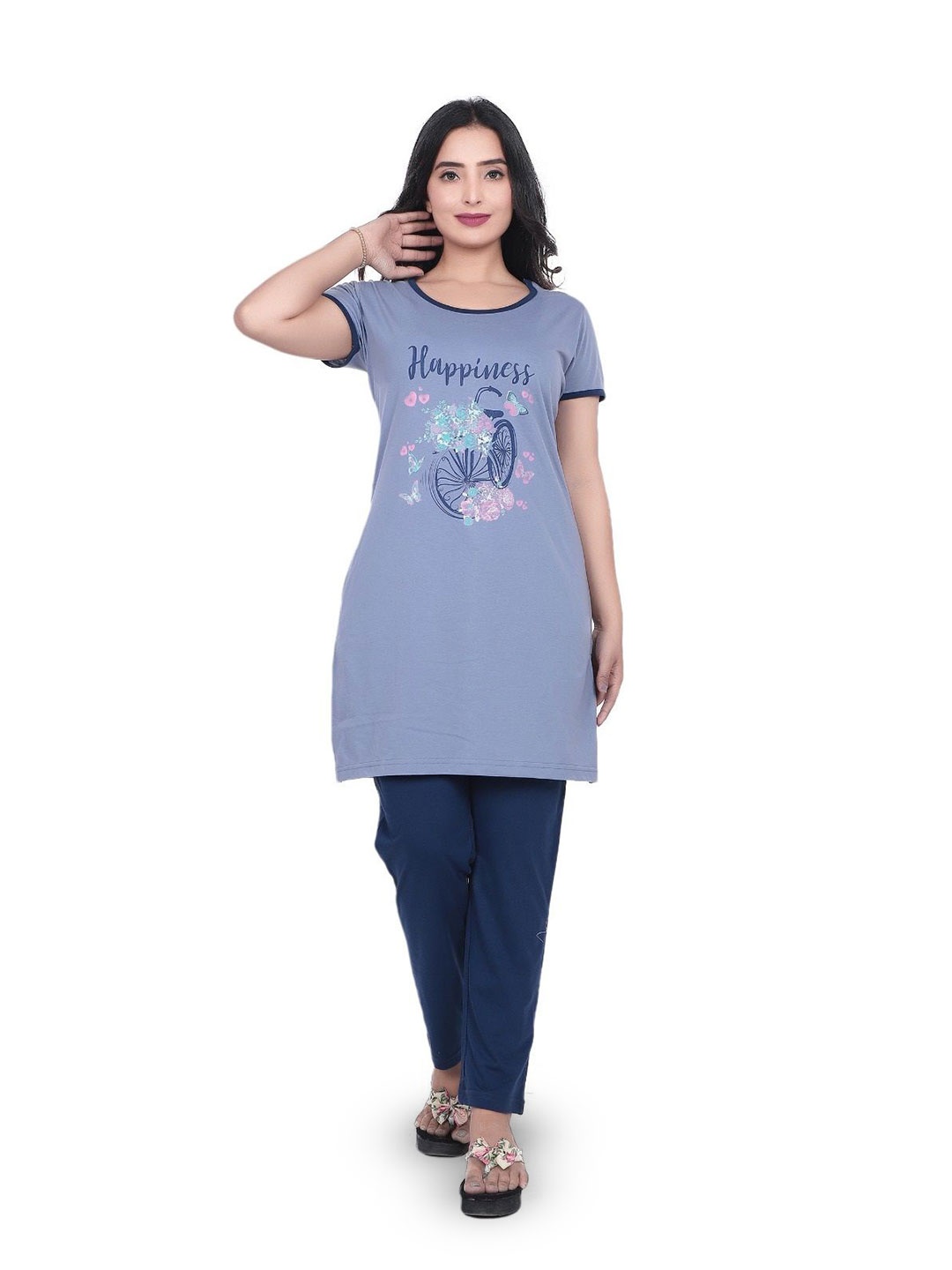 

CLINT Printed Round Neck Tunic With Trouser, Blue