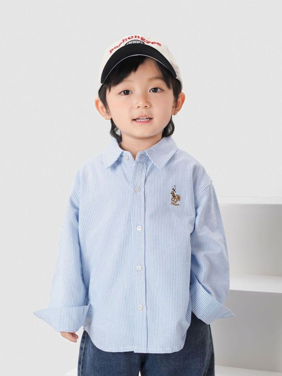 

LULU & SKY Boys Relaxed Fit Spread Collar Vertical Striped Cotton Casual Shirt, Blue