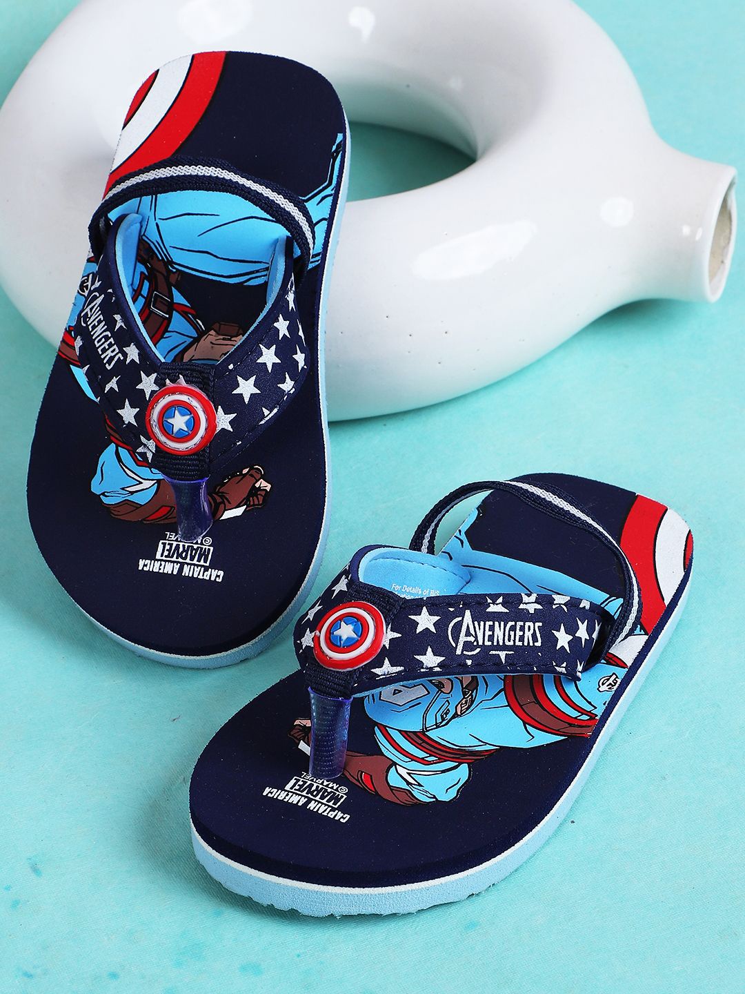 

Kids Ville Boys Captain America Printed Thongs Flip Flops, Navy blue