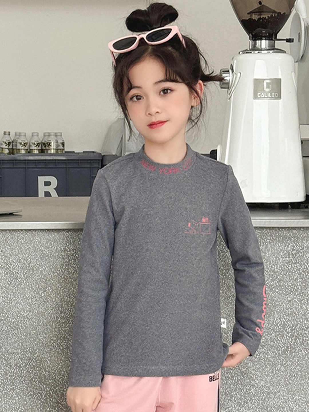 

LULU & SKY Girls Round Neck Long Sleeves Tshirts, Grey