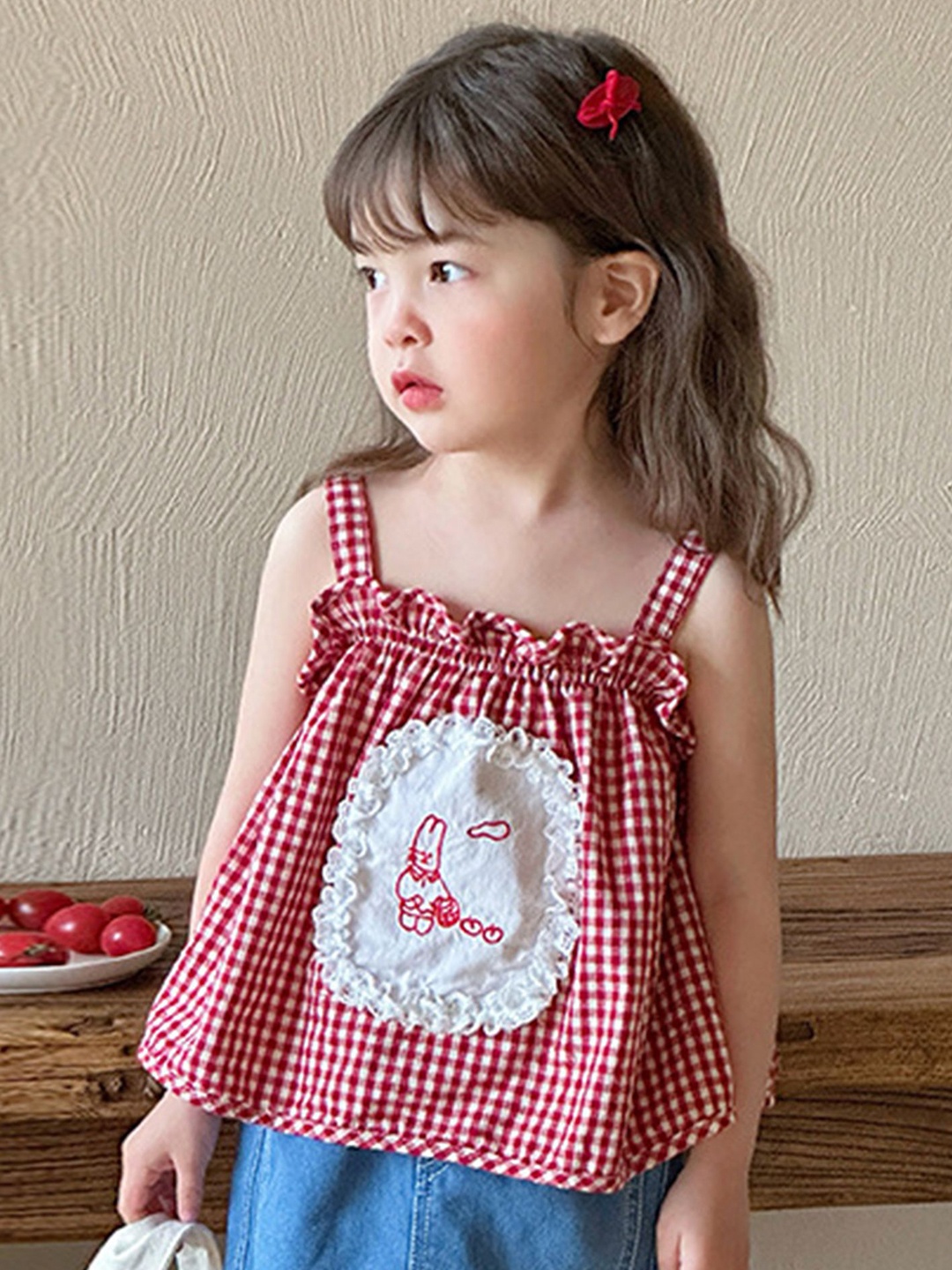 

LULU & SKY Girls Checked Cotton Top, Red