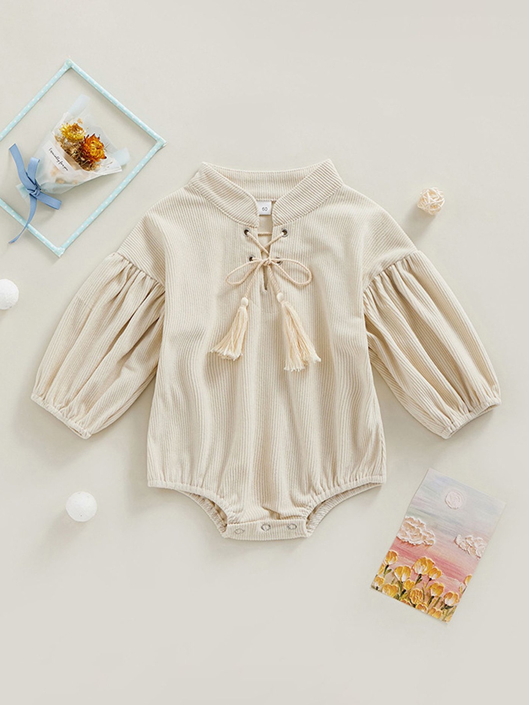 

LULU & SKY Girl Round Neck Bodysuit, Beige