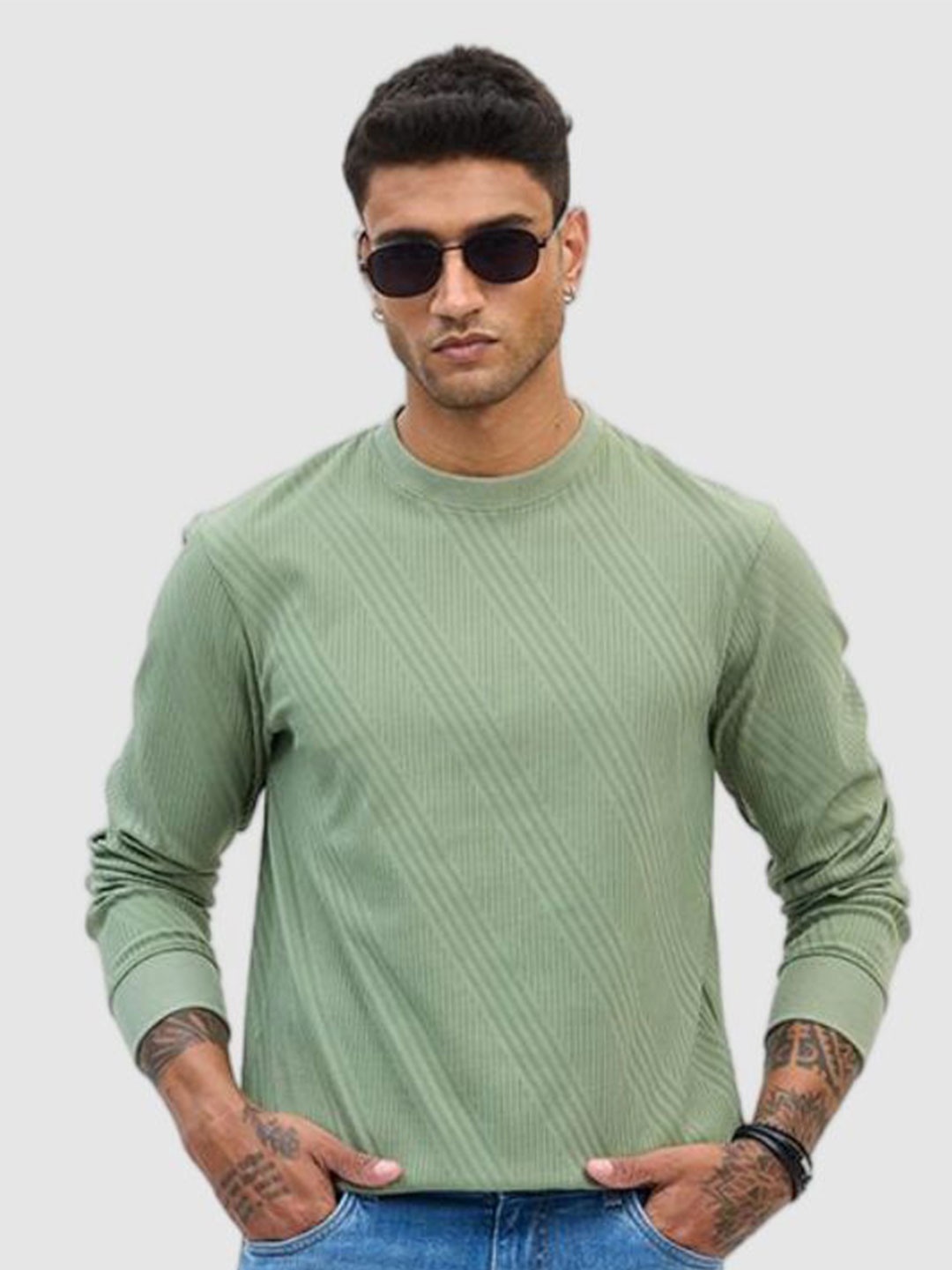 

Snitch Men Striped Pullover, Green