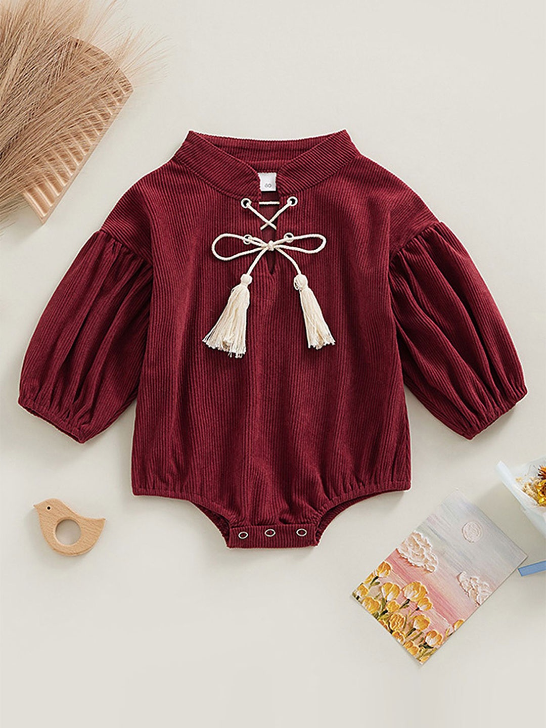 

LULU & SKY Girls Mandarin Collar Top, Maroon