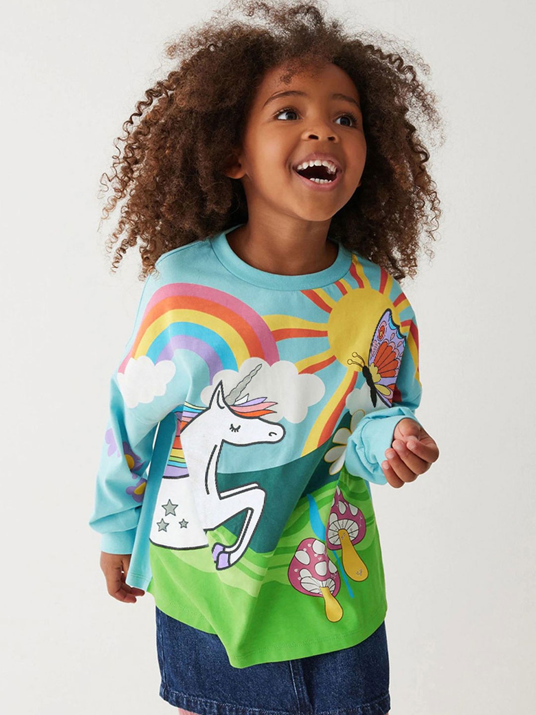 

LULU & SKY Girls Printed Cotton Tshirts, Blue