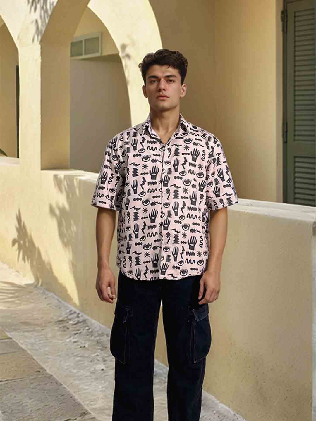 

UNRL Graphic Printed Relaxed Fit Casual Shirt, Off white