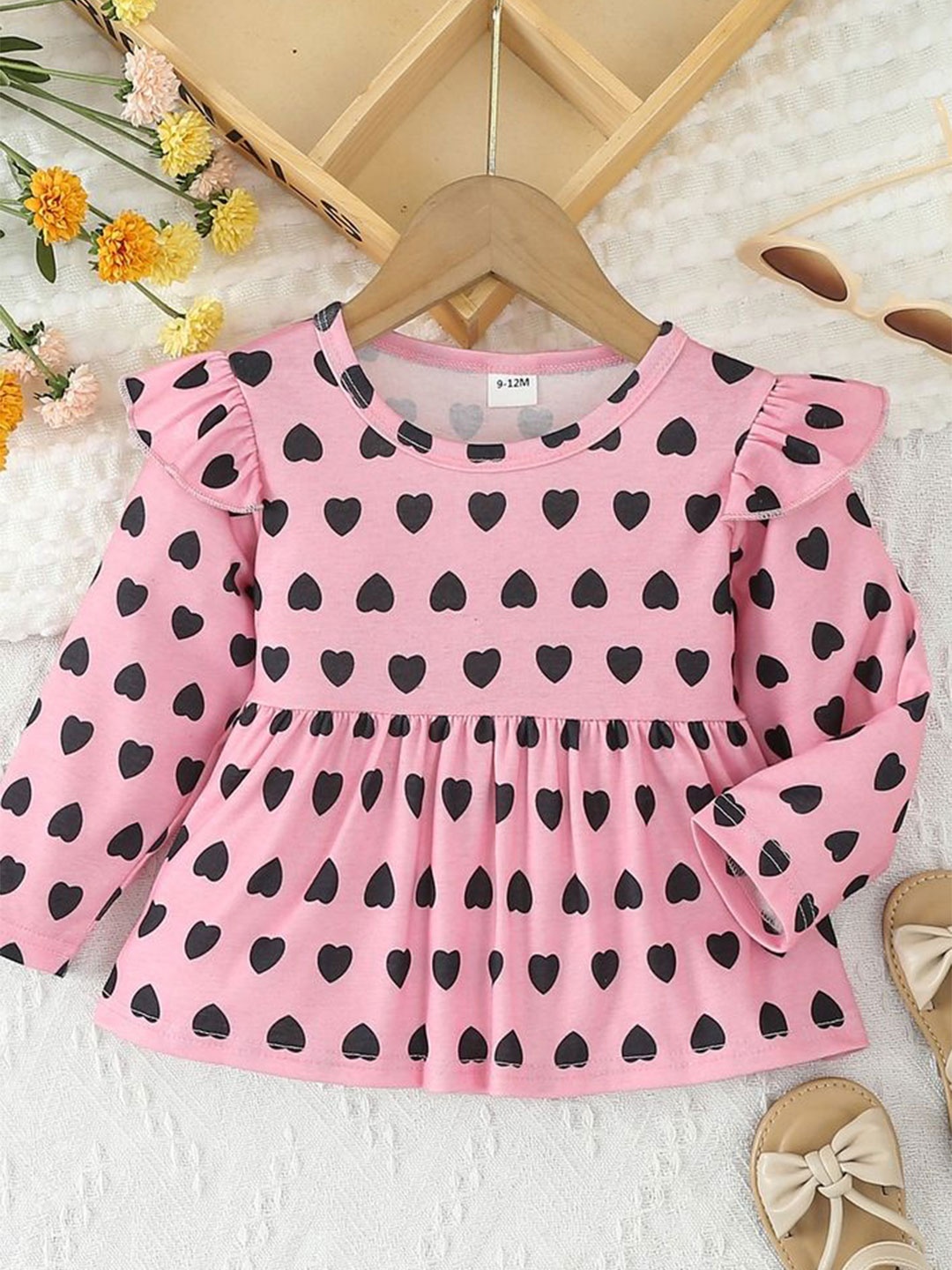 

LULU & SKY Girls Printed Cotton Peplum Top, Pink