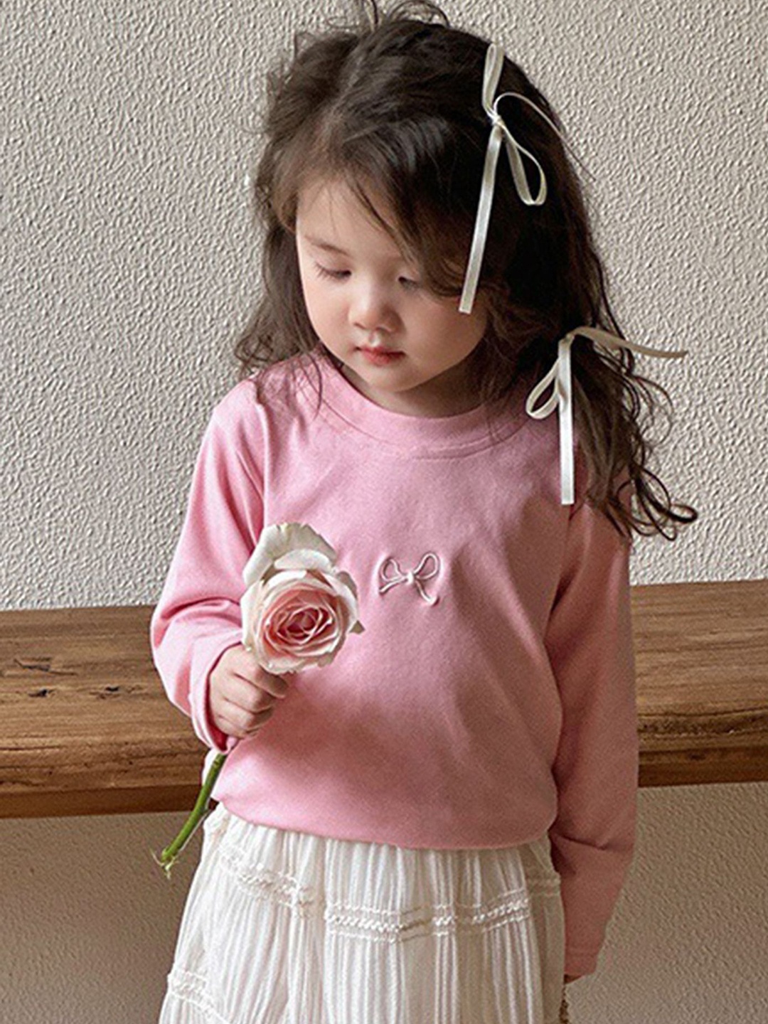 

LULU & SKY Girls Long Sleeves Tie-up Drawstring Top, Pink