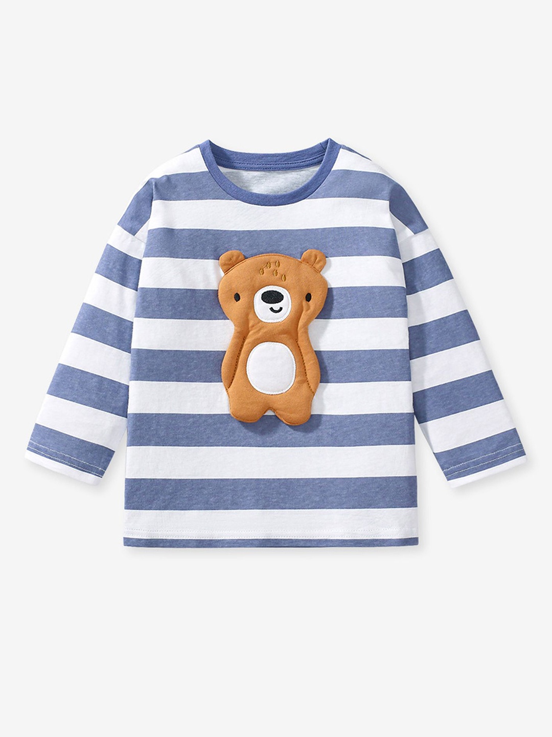 

LULU & SKY Girls Applique Striped Cotton Top, Blue