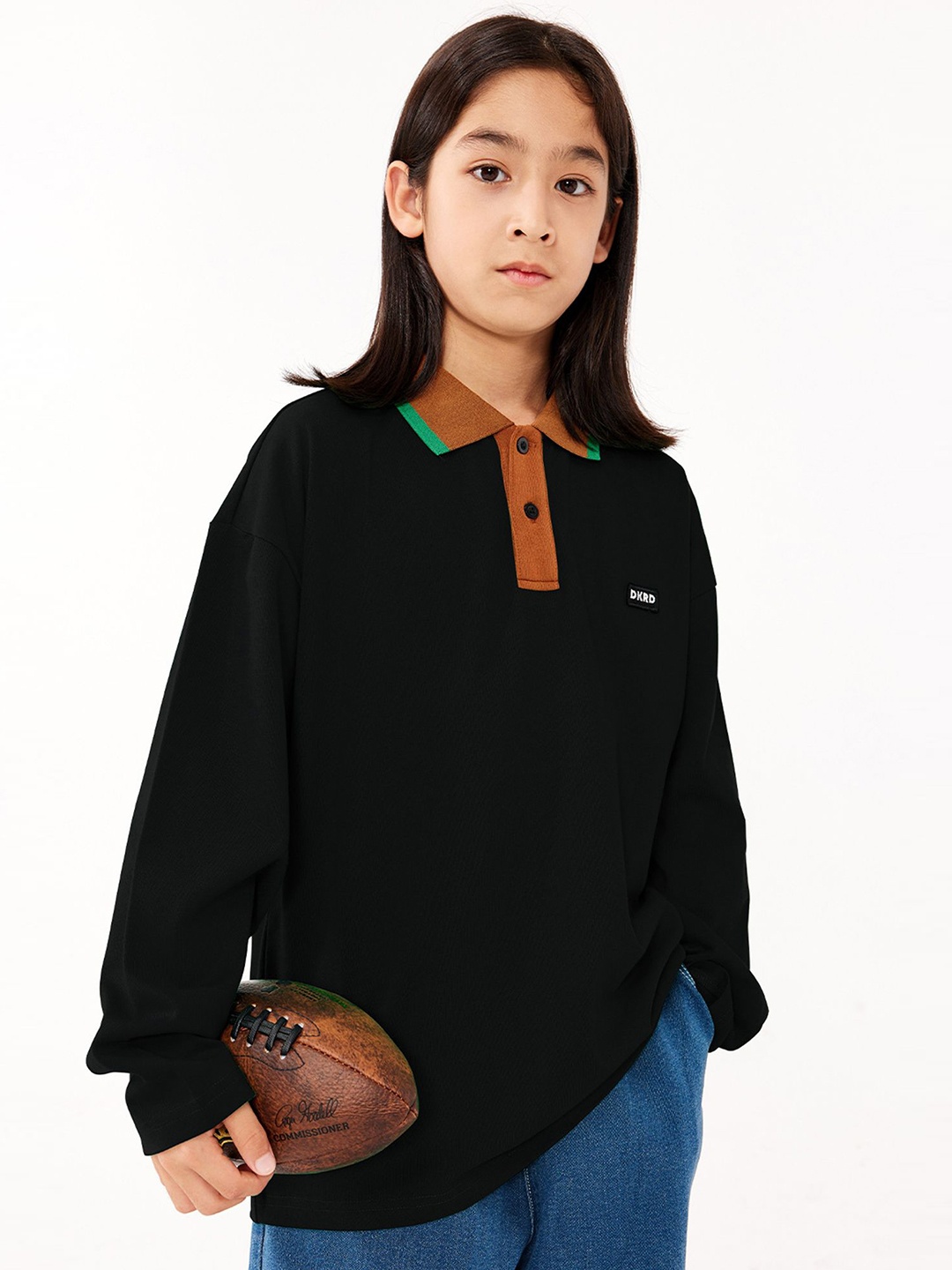 

LULU & SKY Girls Shirt Collar Cotton Top, Black