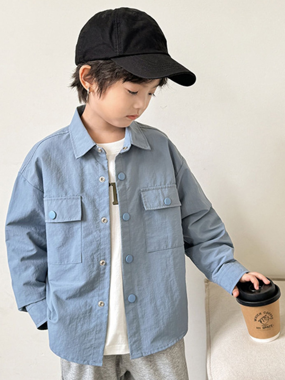 

LULU & SKY Boys Relaxed Fit Spread Collar Solid Casual Shirt, Blue