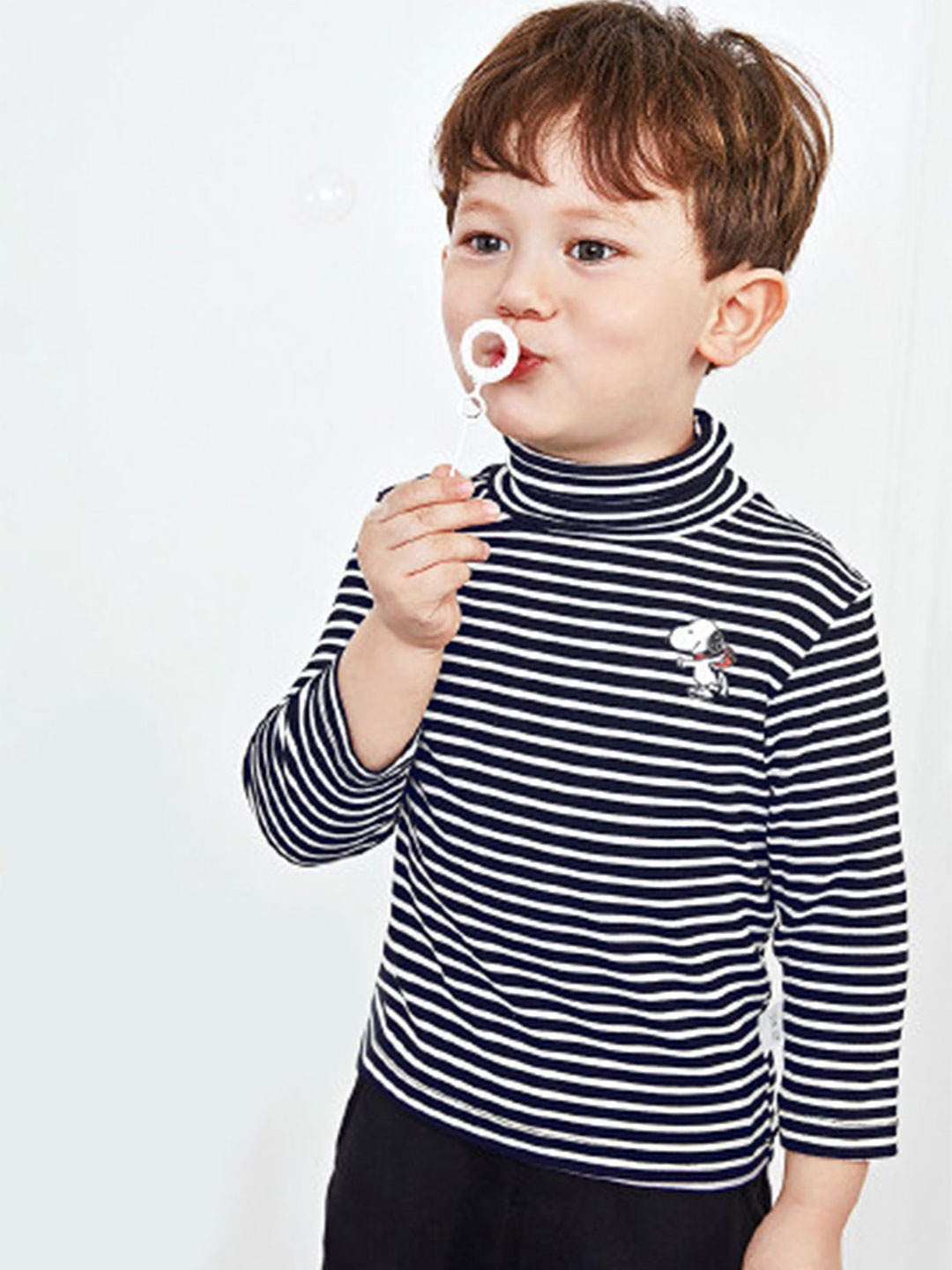 

LULU & SKY Kids Striped High Neck Cotton Top, Blue