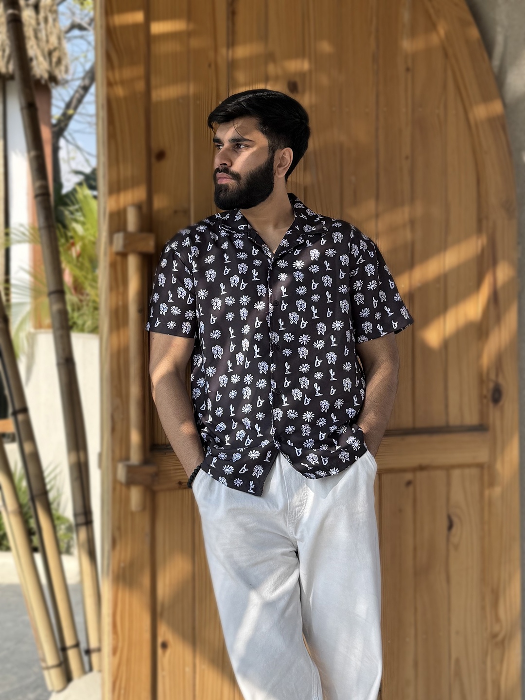 

UNRL Graphic Printed Relaxed Fit Casual Shirt, Black