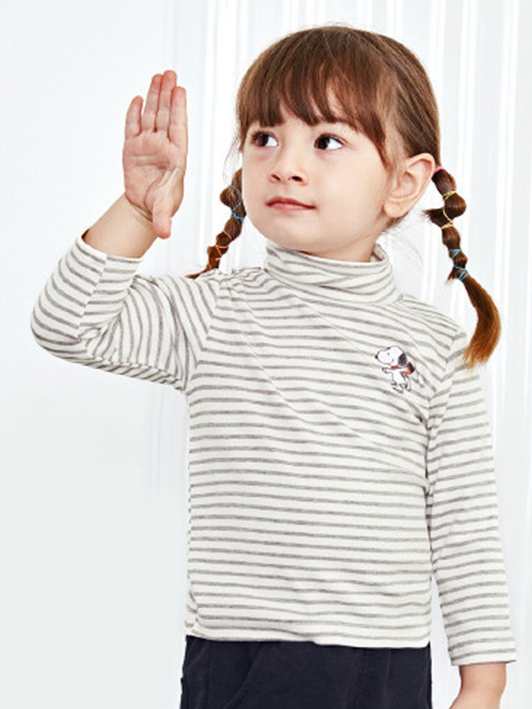 

LULU & SKY Girls Striped High Neck Cotton Top, Grey