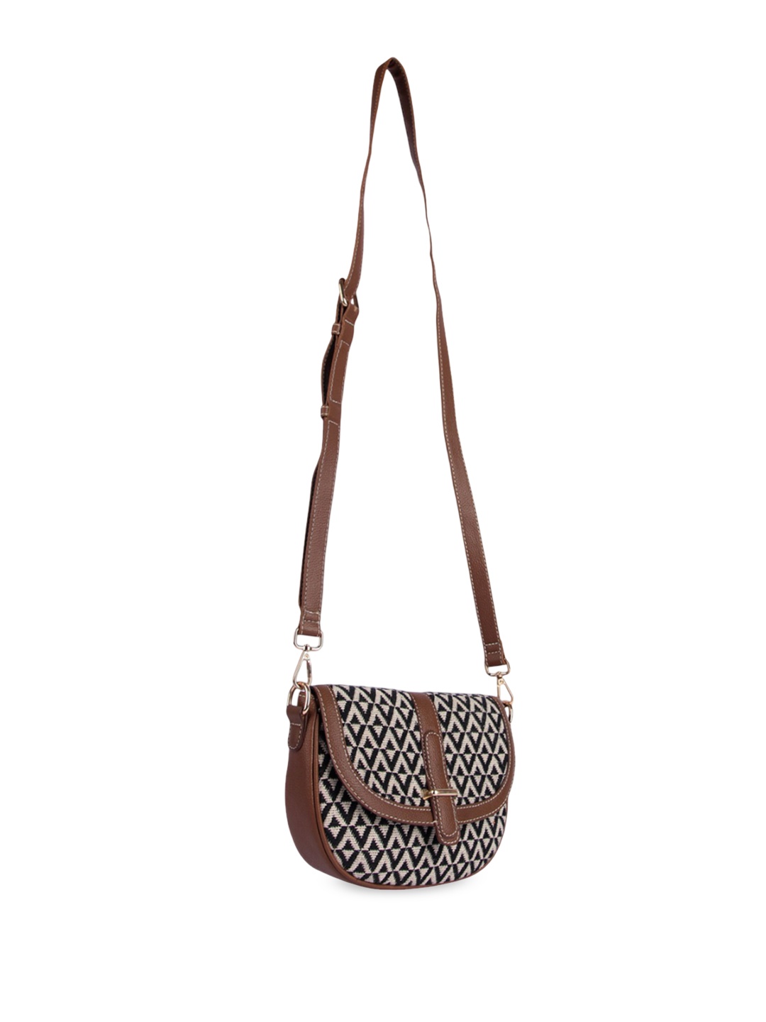 

Mast & Harbour Women Geometric Printed Half Moon Sling Bag, Black