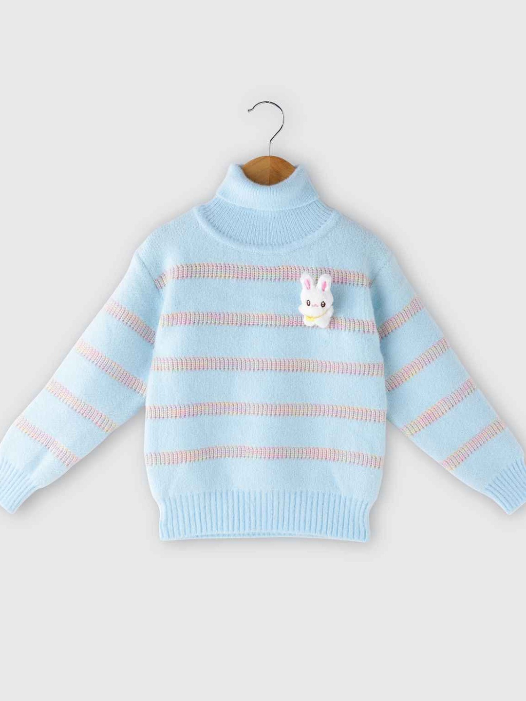 

Lagorii Girls Full Sleeves With Floral Embroidery Pullover - Cream, Blue
