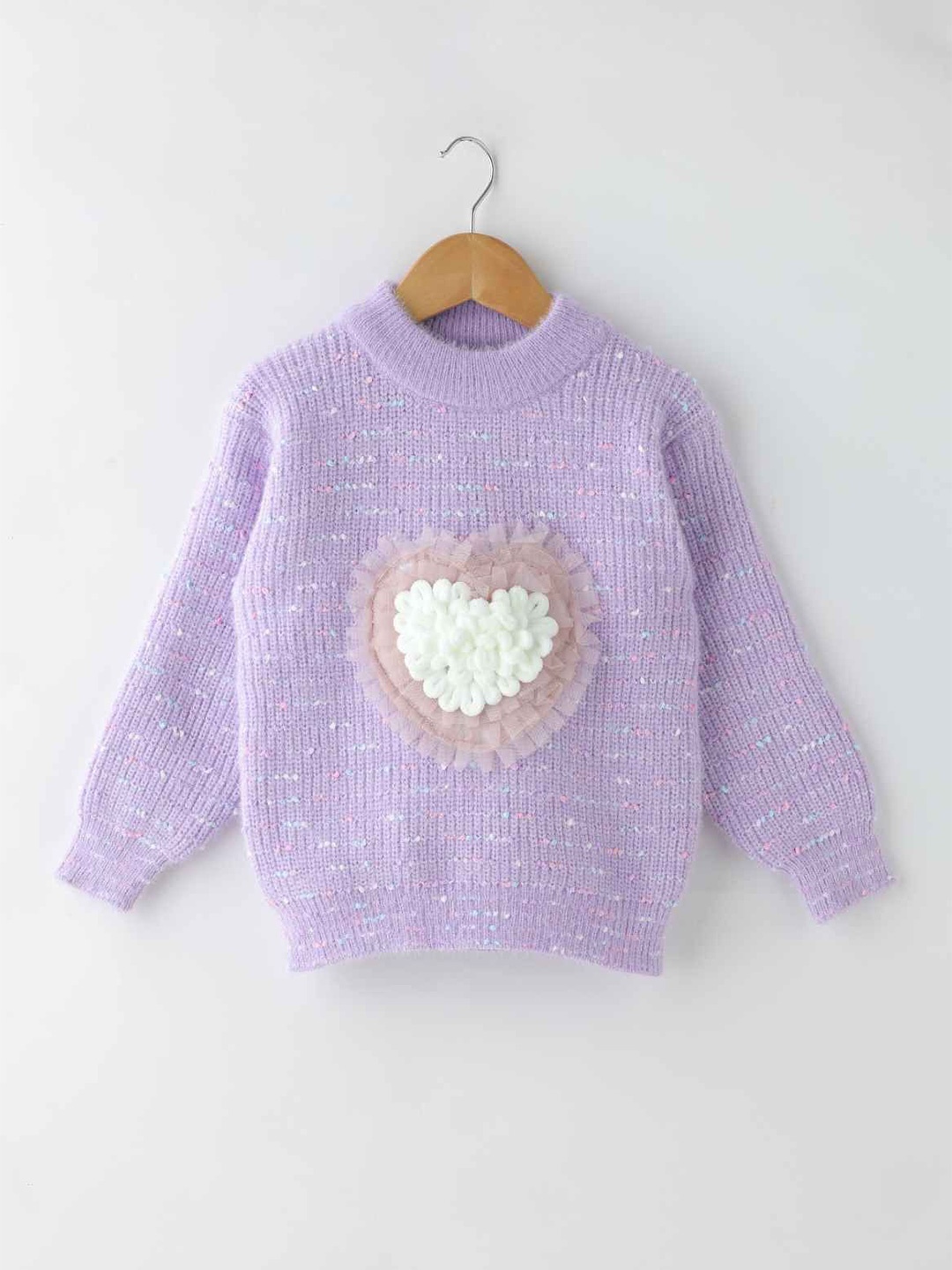 

Lagorii Girls Full Sleeves And Heart Embroidery Pullover - Purple