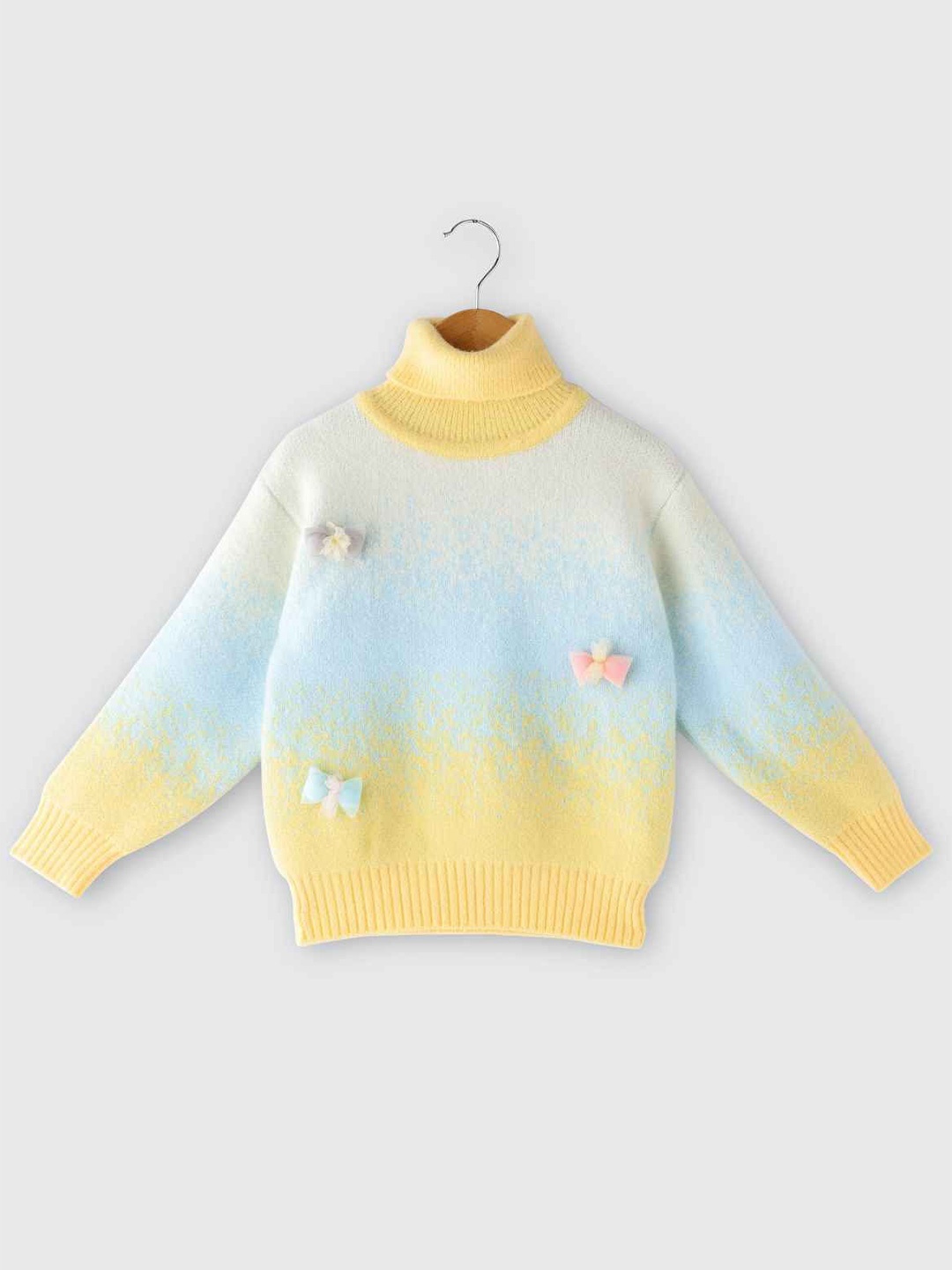 

Lagorii Girls Full Sleeves With Bow Embellishment Pullover - Yellow