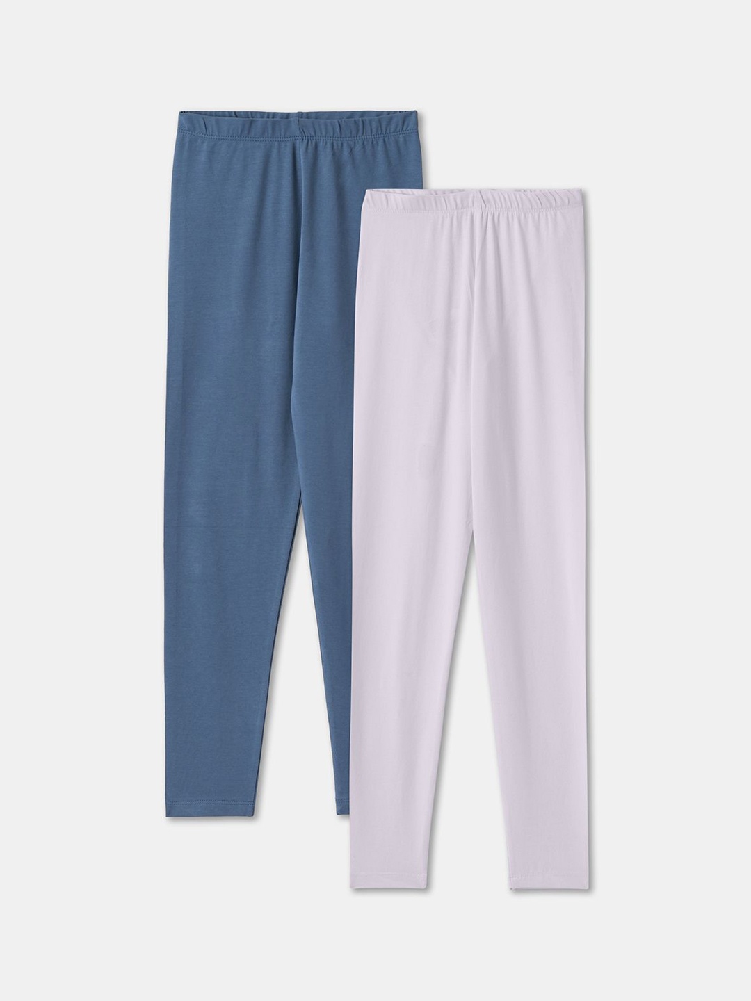 

R&B Girls Pack Of 2 Cotton Mid-Rise Ankle-Length Leggings, Blue
