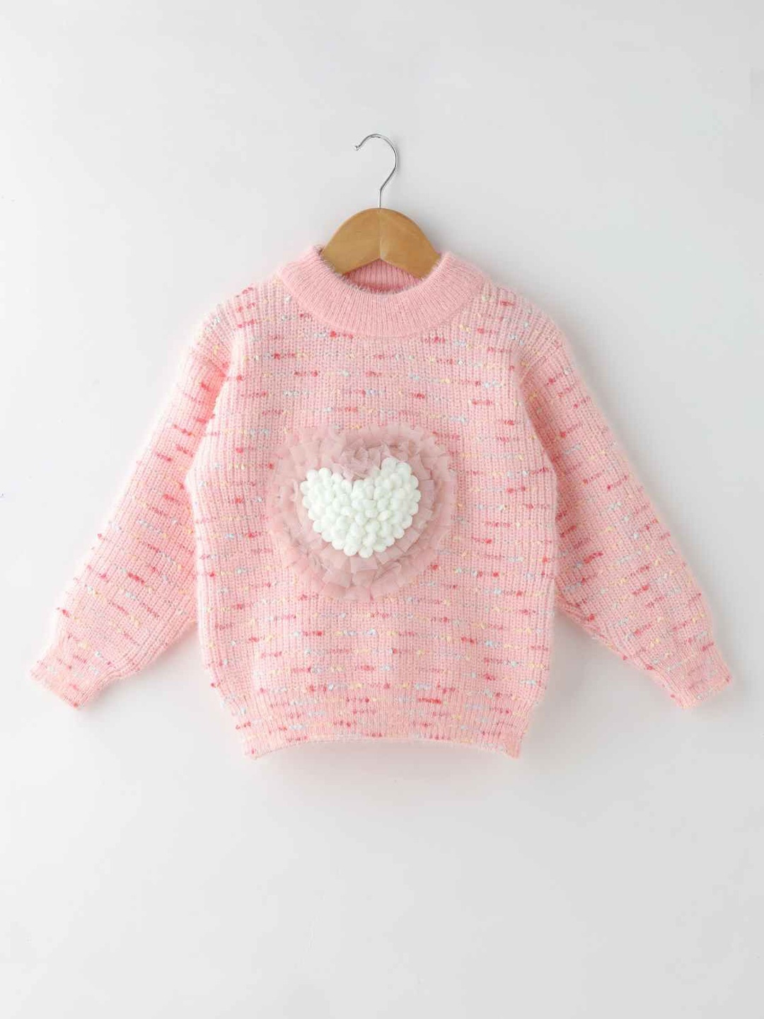 

Lagorii Girls Full Sleeves And Heart Embroidery Pullover - Pink