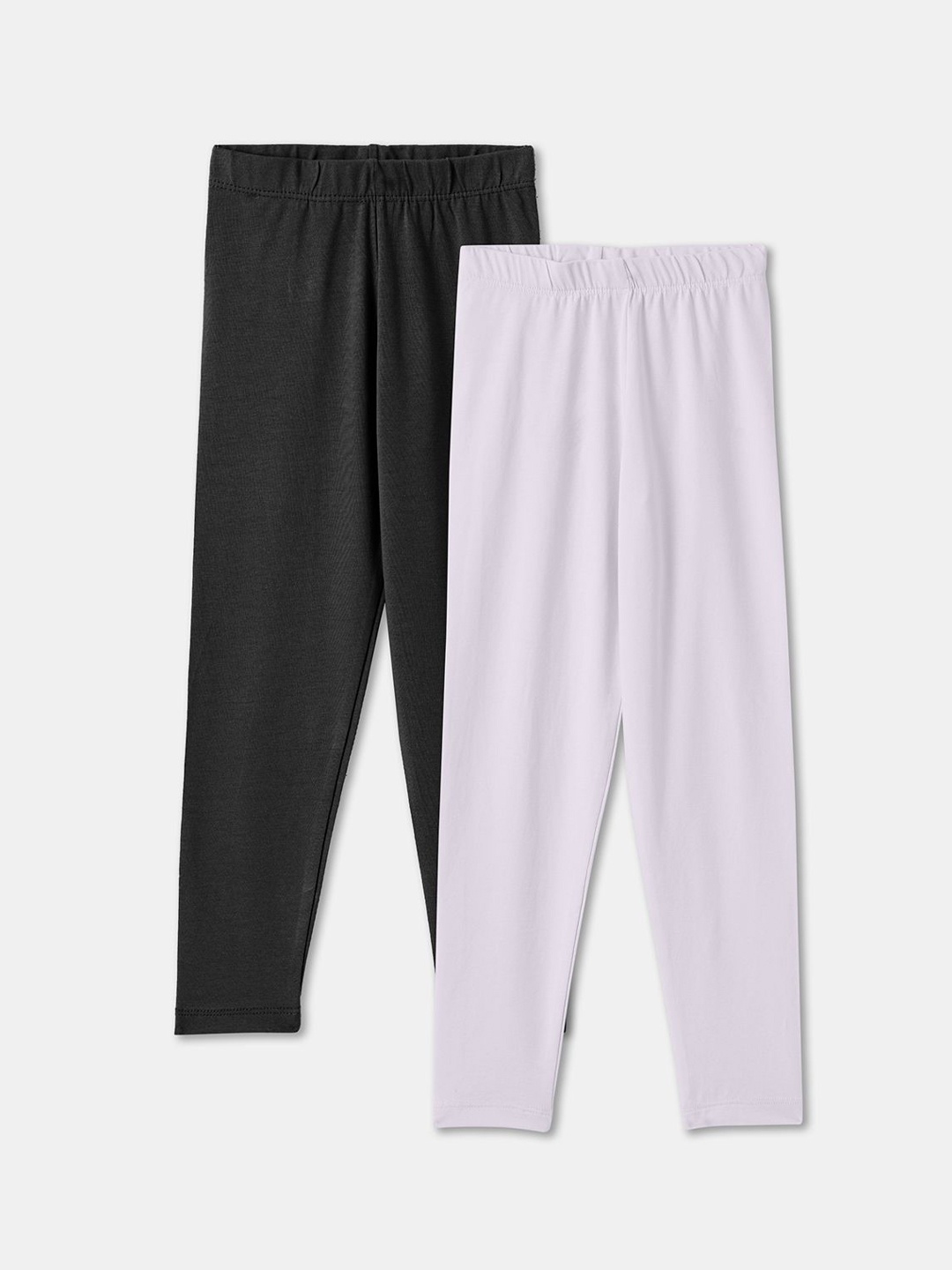

R&B Girls Pack Of 2 Cotton Mid-Rise Ankle-Length Leggings, White