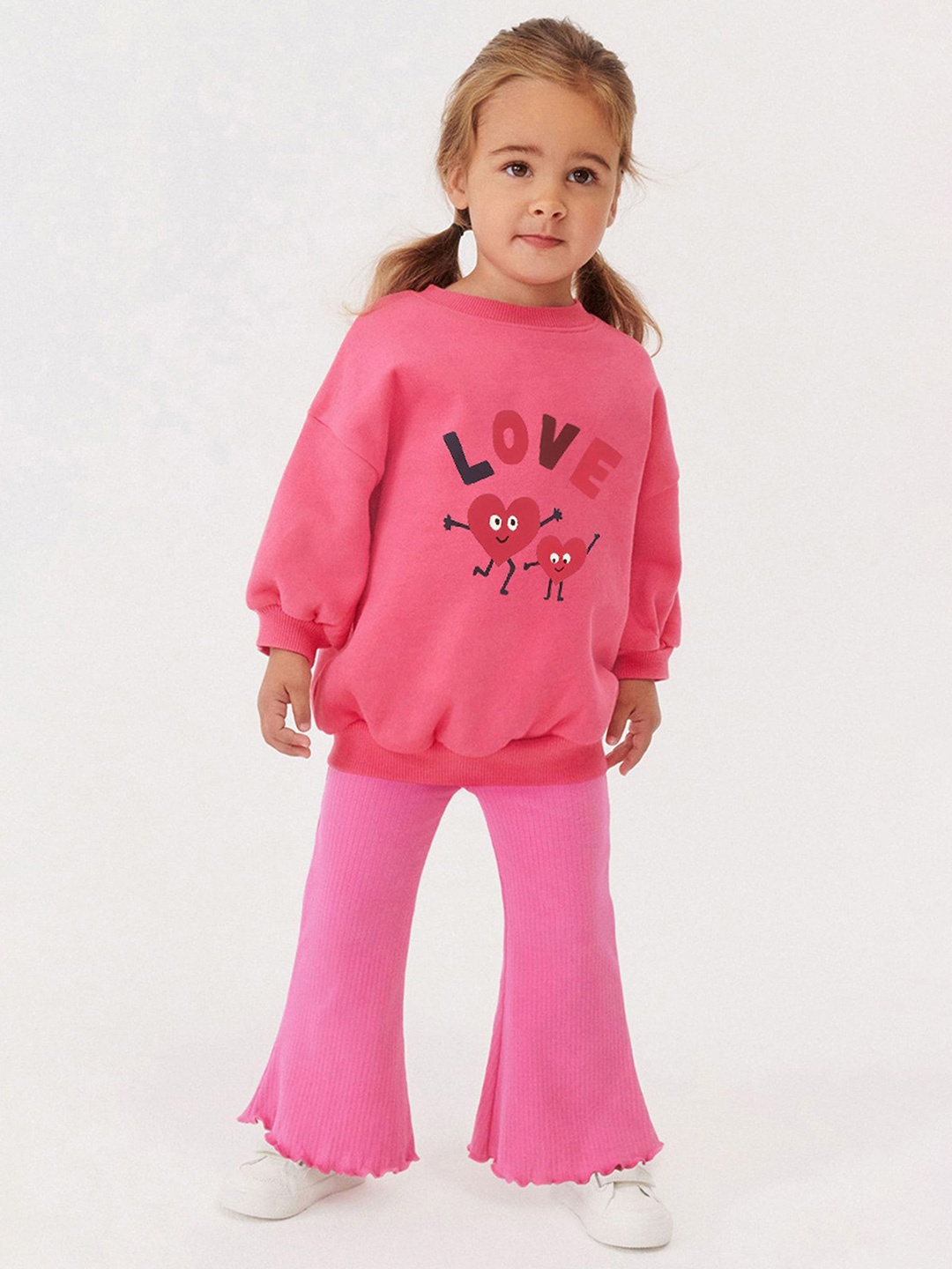 

LULU & SKY Girls Printed Long Sleeves Sweatshirt And Trouser, Pink