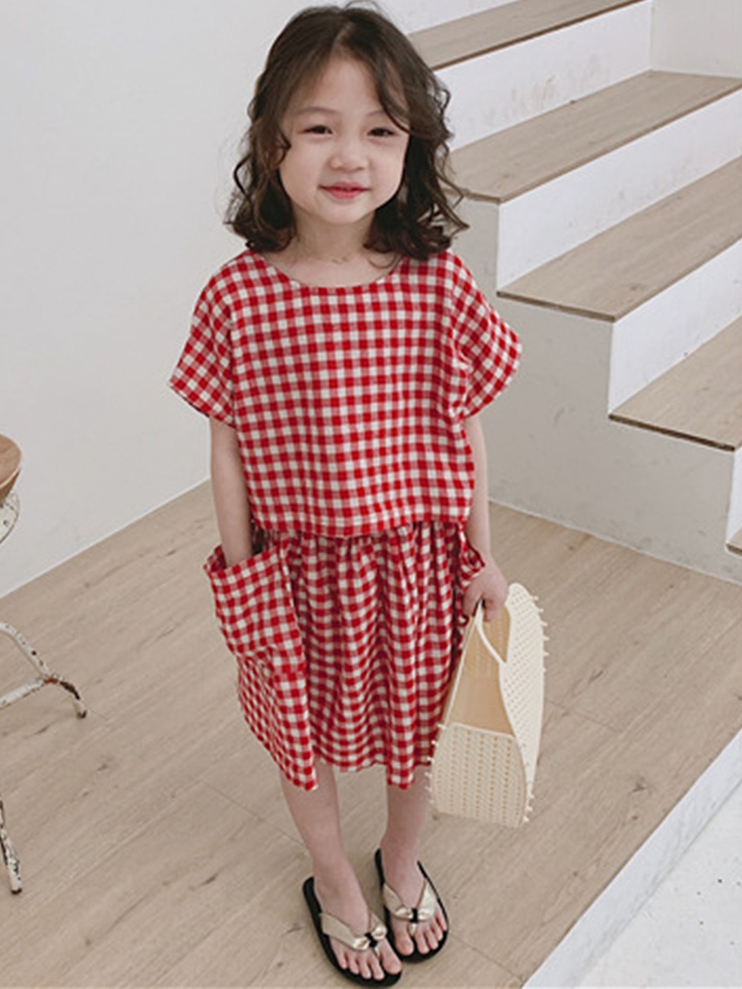 

LULU & SKY Girls Checked Pure Cotton Top With Skirt, Red