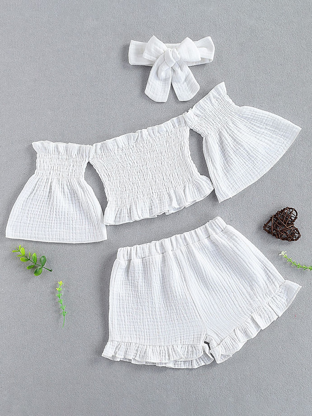 

LULU & SKY Girls Off Shoulder Pure Cotton Top With Shorts, White