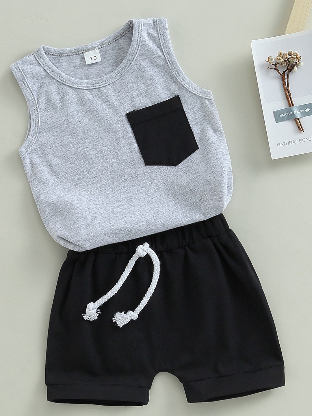 

LULU & SKY Boys Round Neck Pure Cotton Tank Top with Shorts, Grey