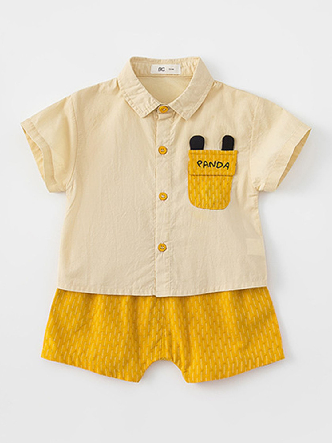 

LULU & SKY Boys Pure Cotton Shirt with Shorts, Yellow