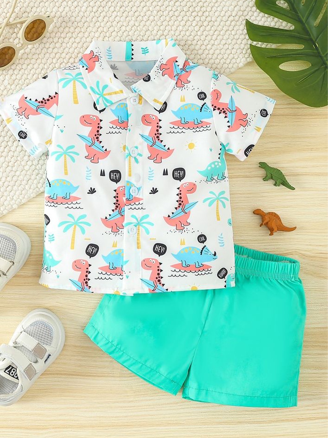 

LULU & SKY Boys Printed Short Sleeves Shirt With Shorts, Green
