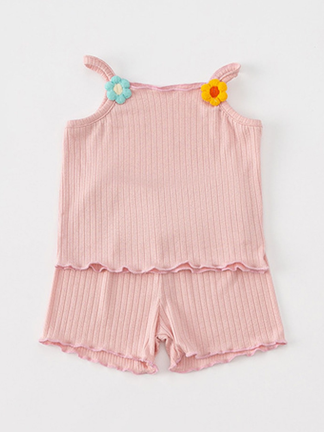 

LULU & SKY Girls Striped Pure Cotton Top With Shorts, Pink