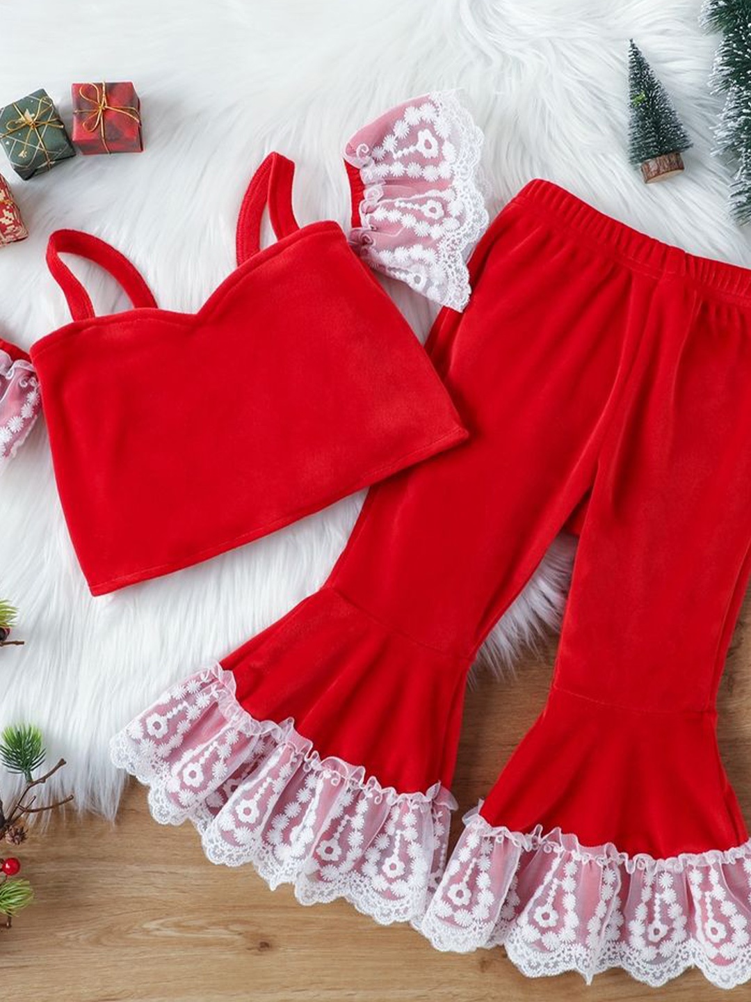 

LULU & SKY Girls Shoulder Straps Top With Trousers, Red