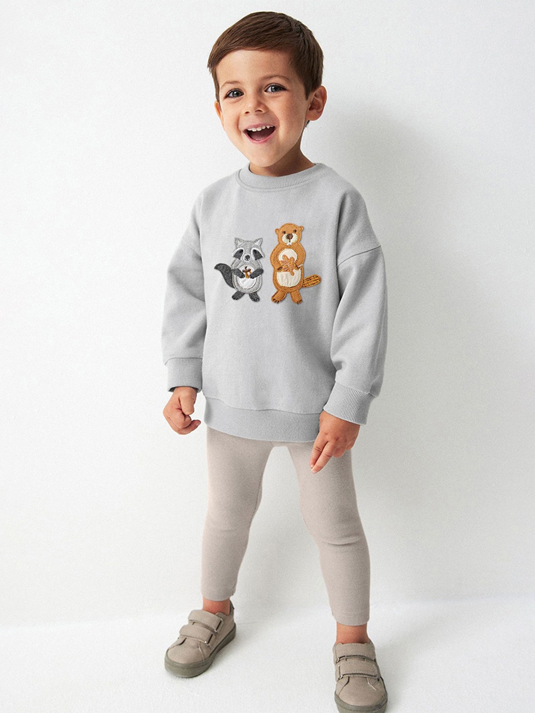 

LULU & SKY Boys Printed Long Sleeves Sweatshirt With Leggings, Grey