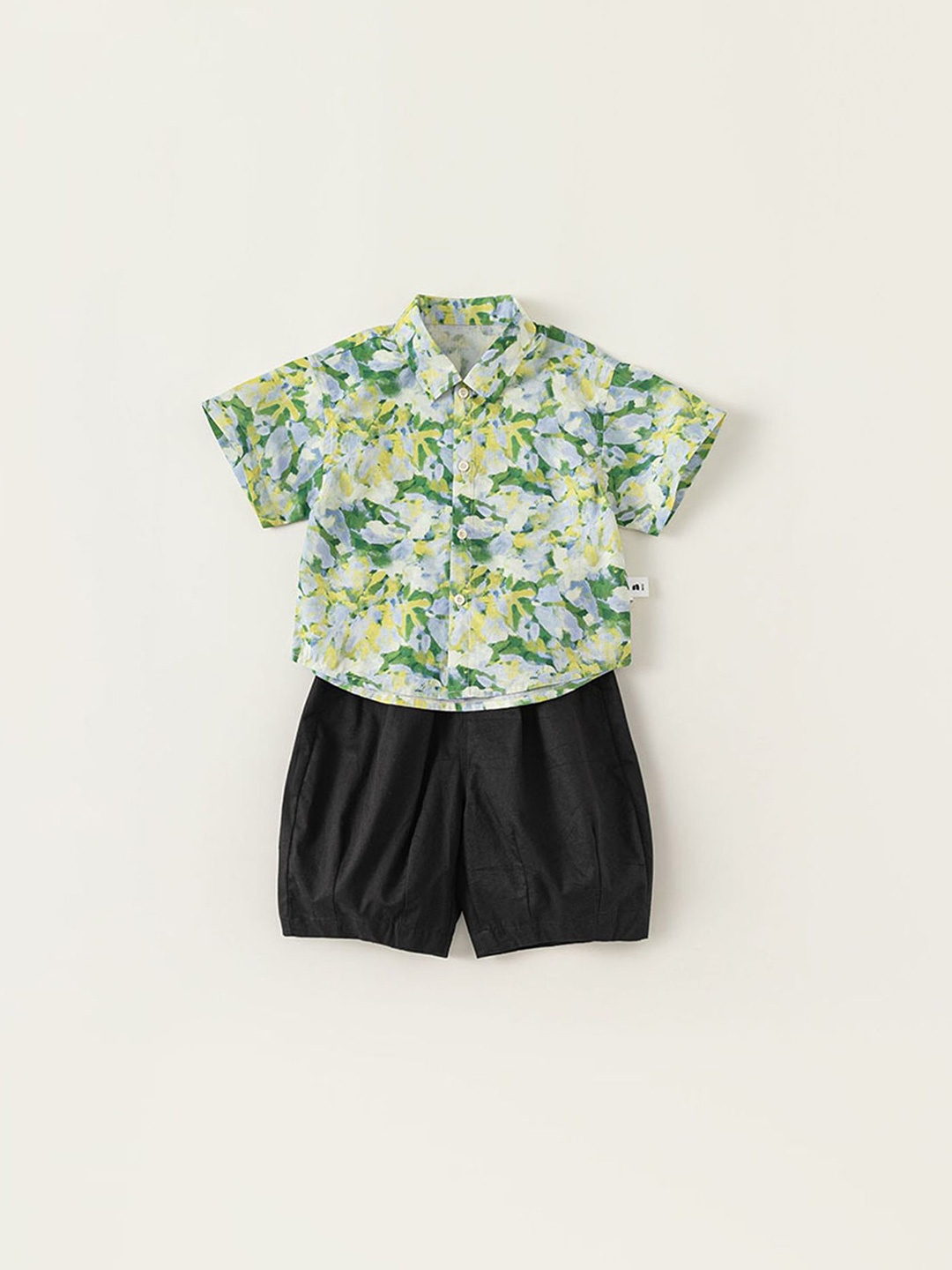 

LULU & SKY Boys Printed Pure Cotton Shirt with Shorts, Green