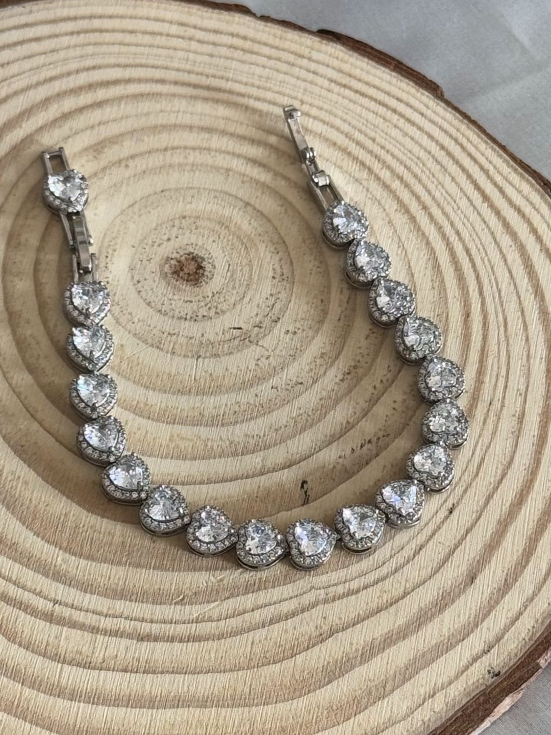 

The Jewellery Tale Silver-Plated AD-Studded Heart Shaped Tennis Wraparound Bracelet