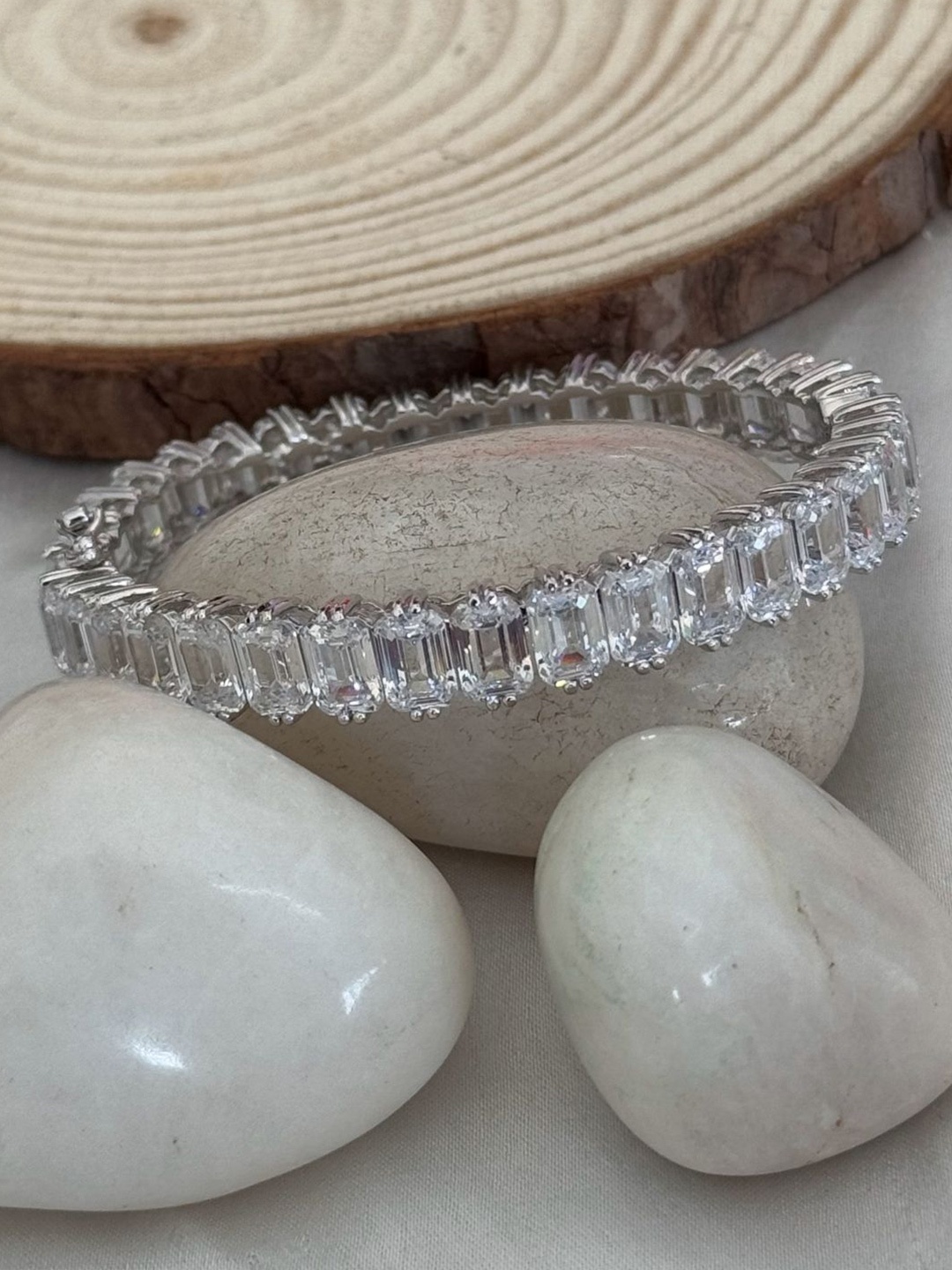 

The Jewellery Tale Silver-Plated American Diamond Studded Wraparound Openable Bracelet
