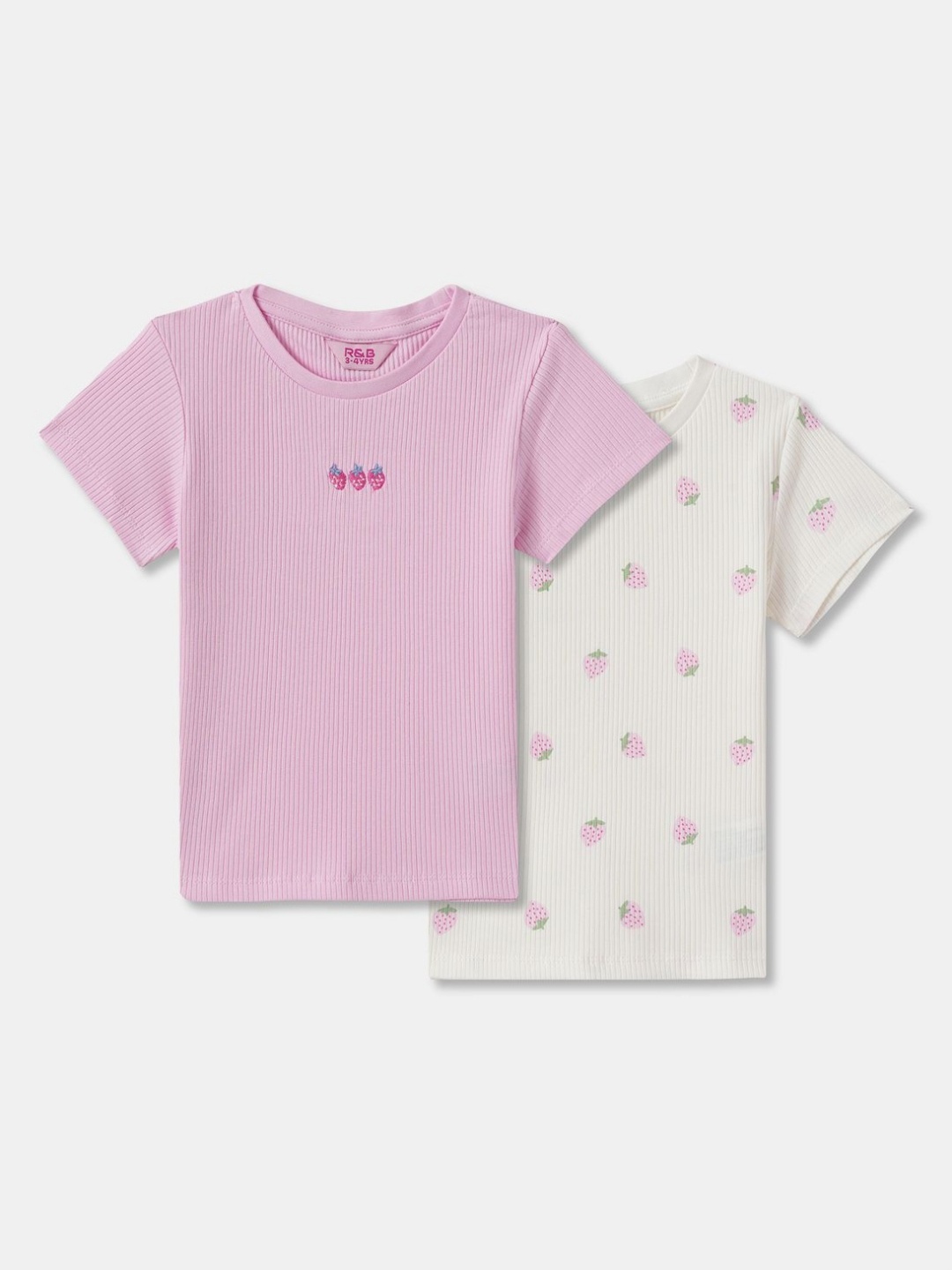 

R&B Girls Pack Of 2 Graphic Printed Round Neck Cotton T-shirts, Pink