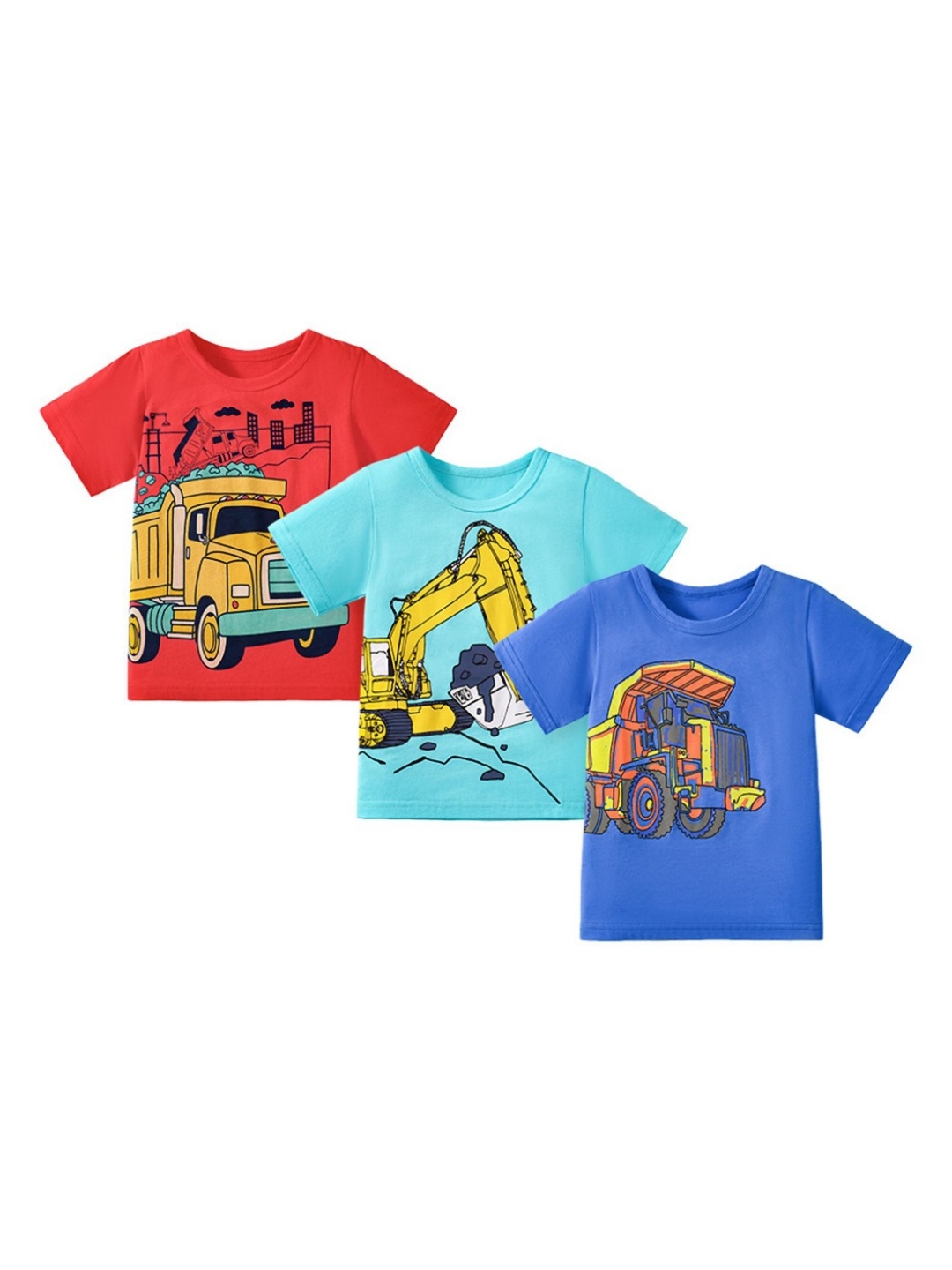 

LULU & SKY Boys Pack Of 3 Graphic Printed Round Neck Cotton T-shirts, Coral