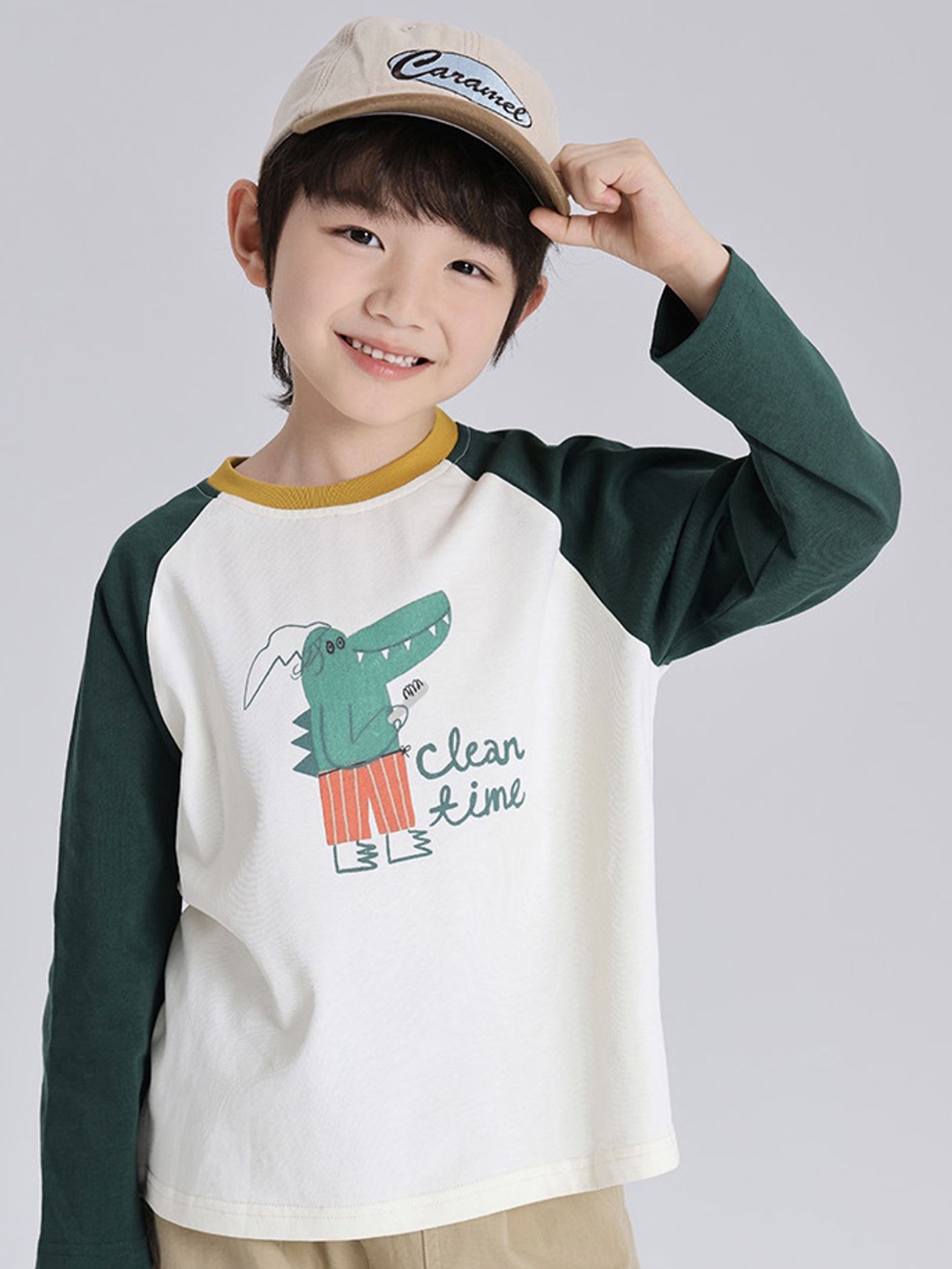 

LULU & SKY Boys Graphic Printed Round Neck Cotton T-shirt, Off white