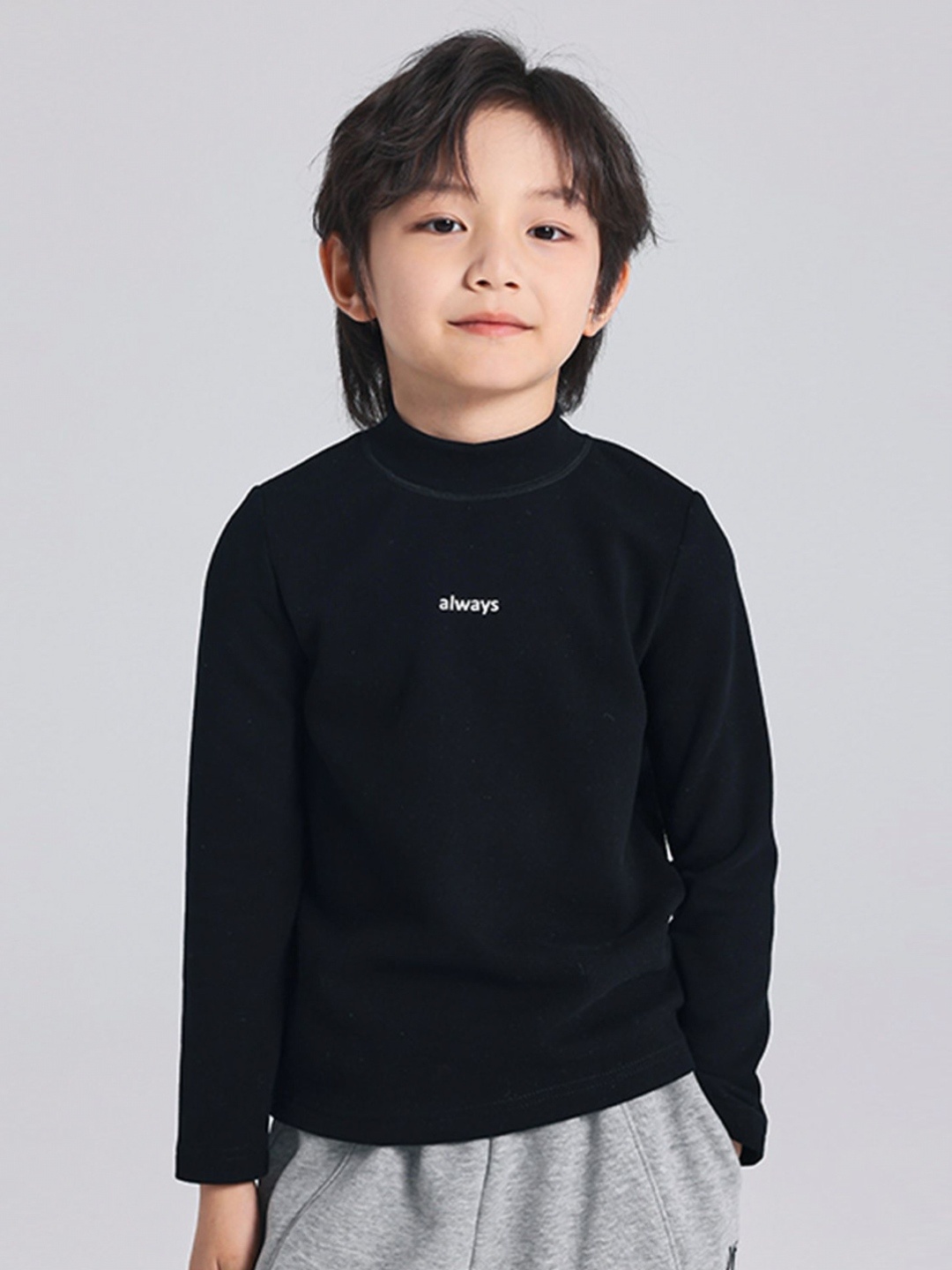 

LULU & SKY Boys Typography Printed High Neck T-shirt, Black