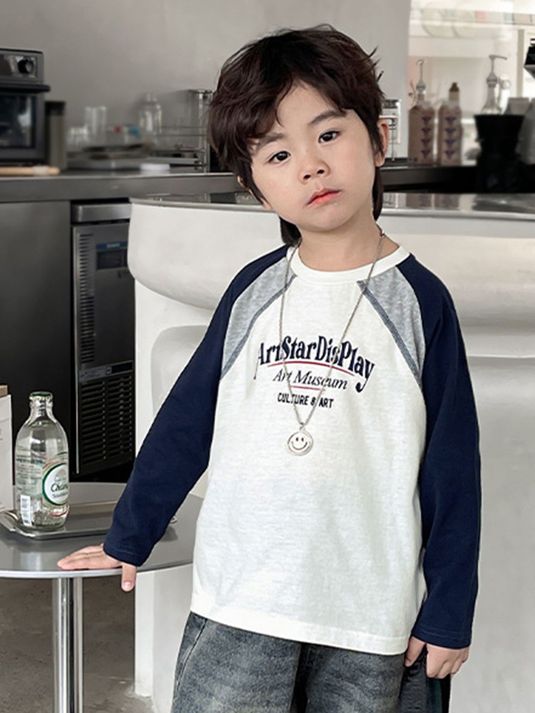 

LULU & SKY Boys Typography Printed Round Neck Cotton T-shirt, Off white