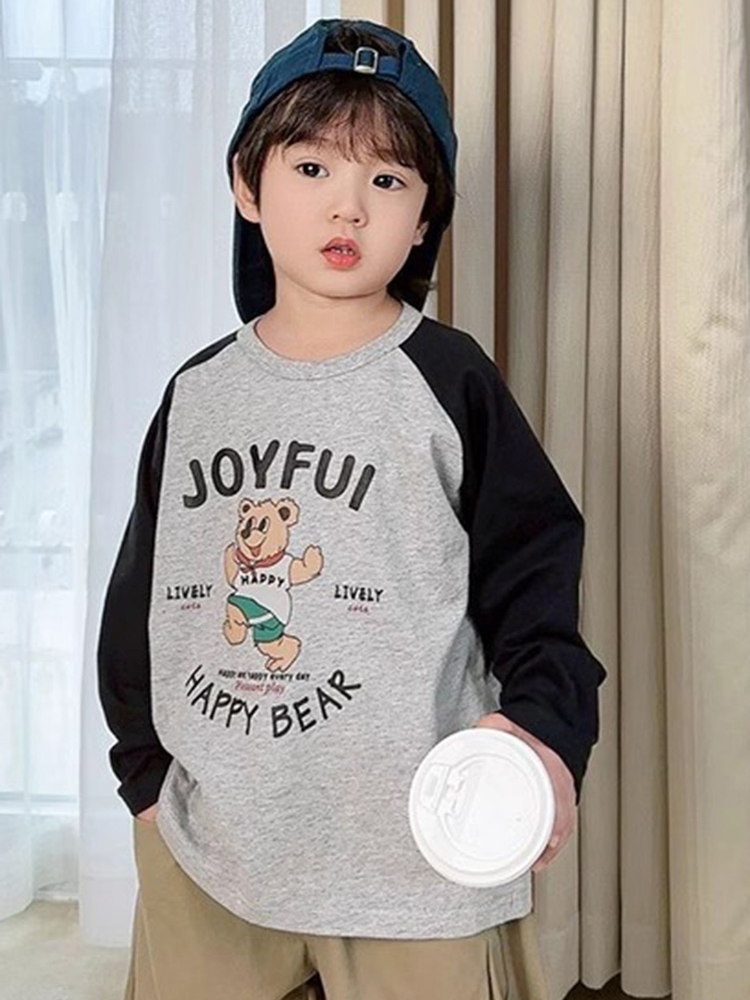 

LULU & SKY Boys Typography Printed Round Neck Cotton Relaxed Fit T-shirt, Grey