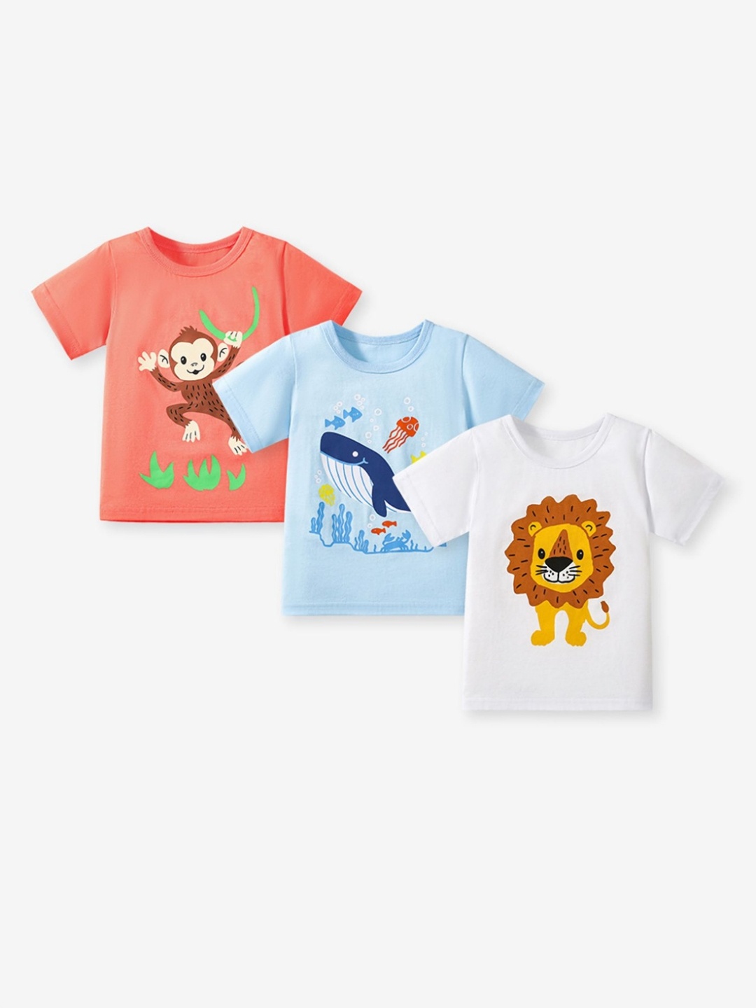 

LULU & SKY Boys Pack Of 3 Graphic Printed Round Neck Cotton T-shirts, White